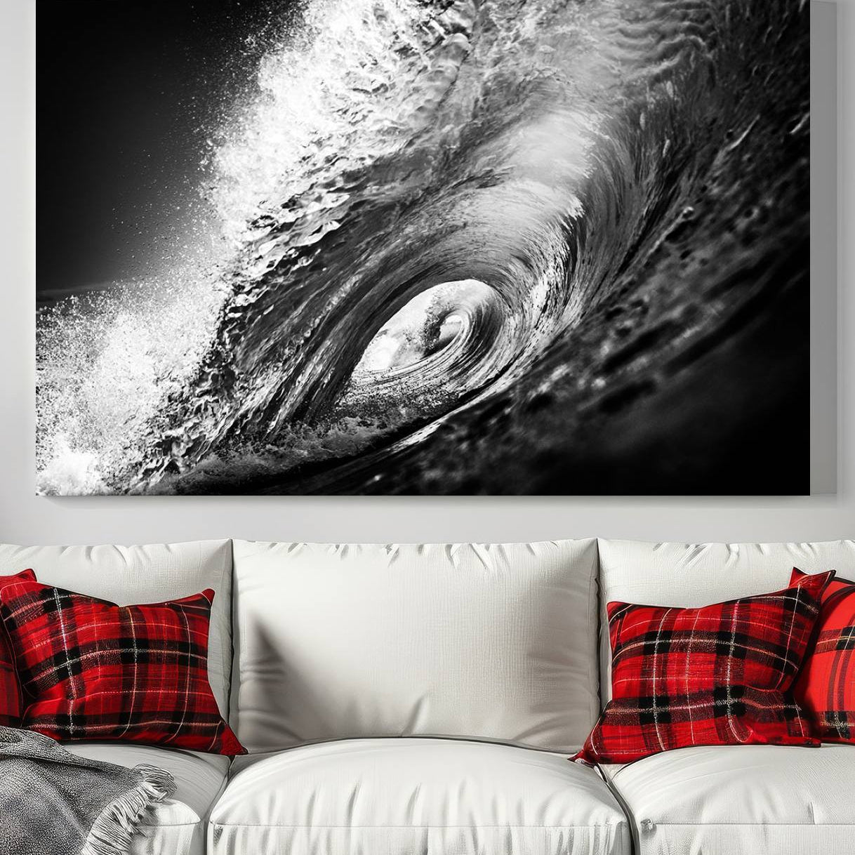 -Black Ocean Wave at Sunset Canvas Art, Large Wall Print of Vibrant Water Waves, Black Ocean Wave