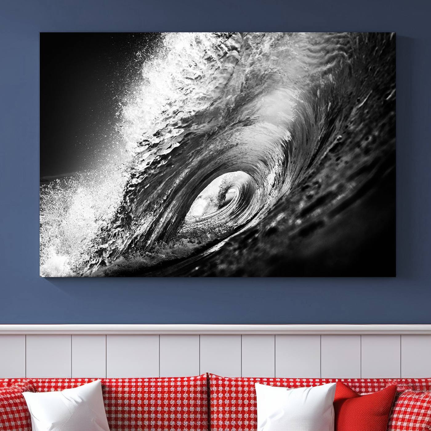 22702-MGV-CV-36X24-Black Ocean Wave at Sunset Canvas Art, Large Wall Print of Vibrant Water Waves, Black Ocean Wave