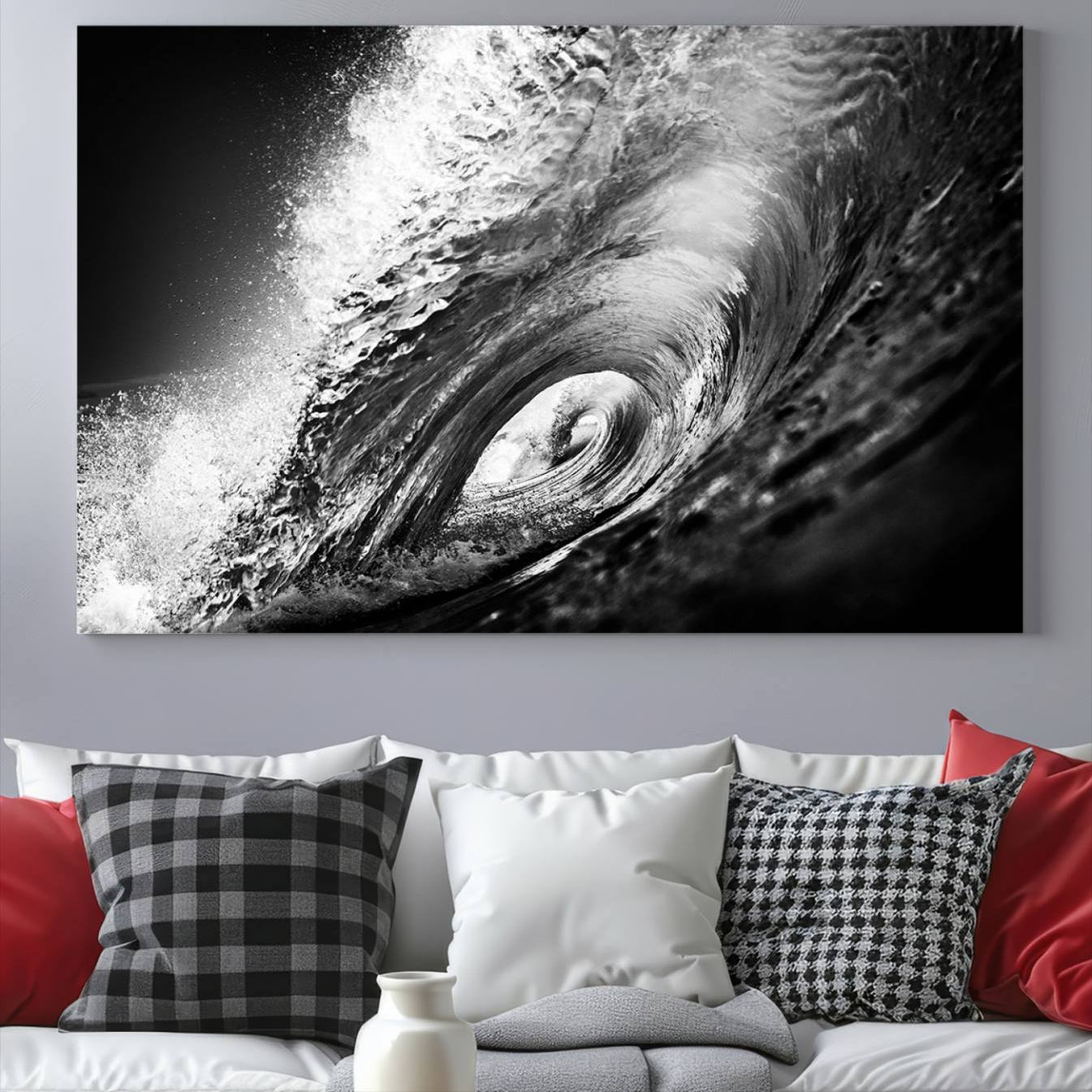 22702-MGV-CV-36X24-Black Ocean Wave at Sunset Canvas Art, Large Wall Print of Vibrant Water Waves, Black Ocean Wave