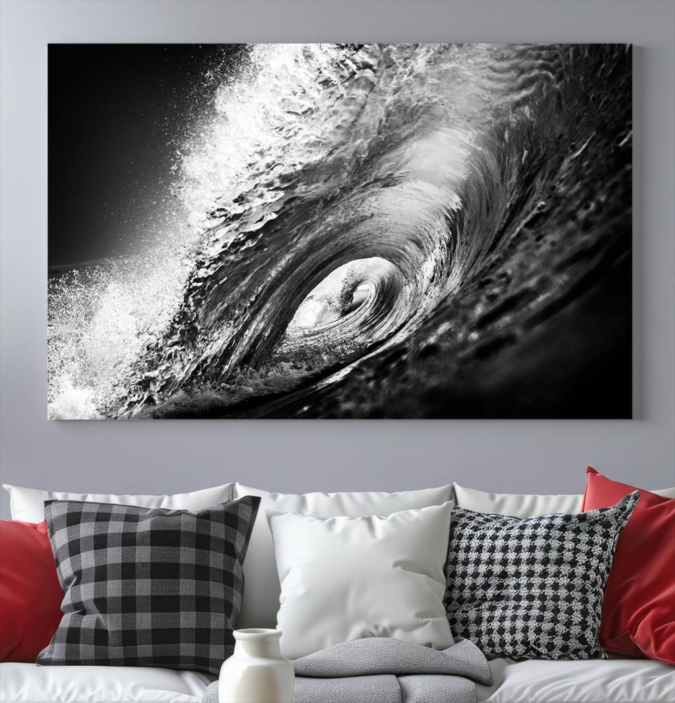 22702-MGV-CV-36X24-Black Ocean Wave at Sunset Canvas Art, Large Wall Print of Vibrant Water Waves, Black Ocean Wave