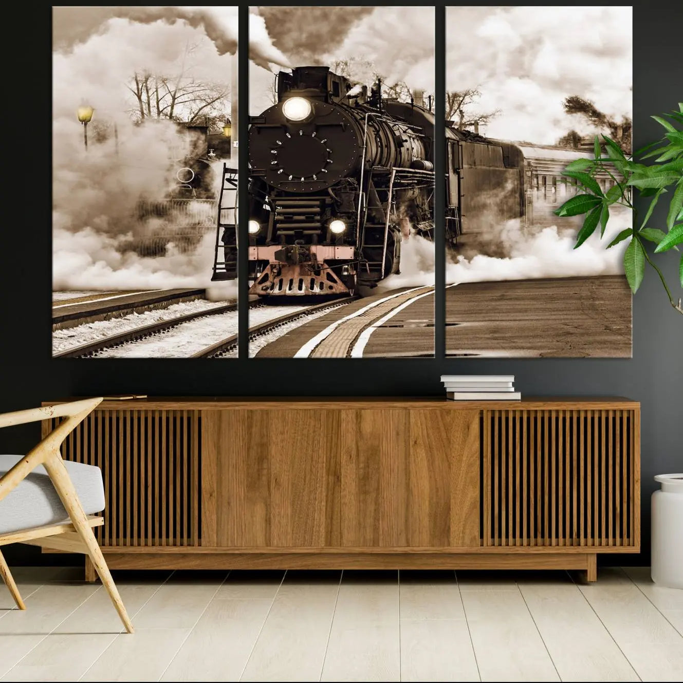 -Black Steam Train Canvas Wall Art Print Steam Locomotive Art Canvas