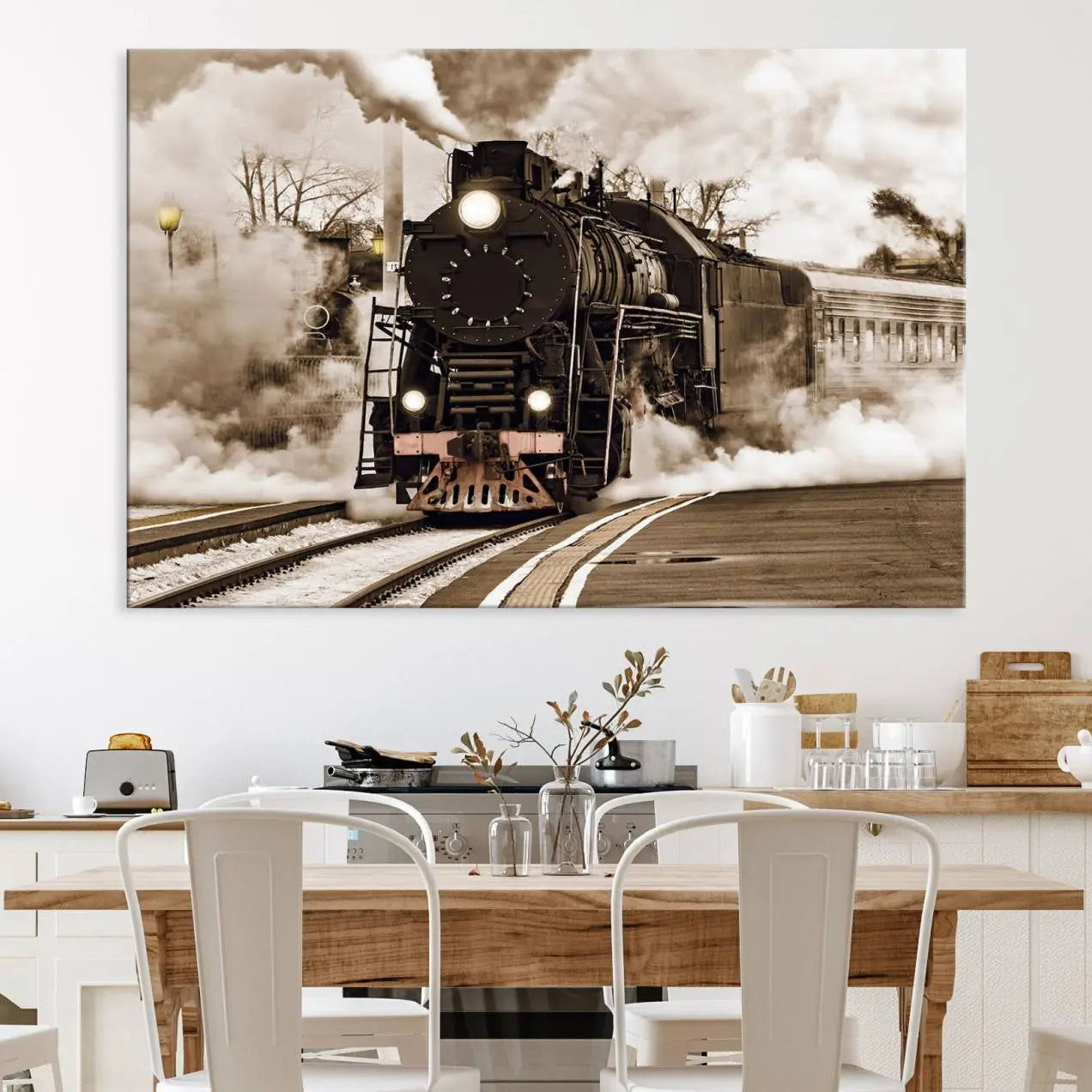 31136-MGV-CV-36X24-Black Steam Train Canvas Wall Art Print Steam Locomotive Art Canvas