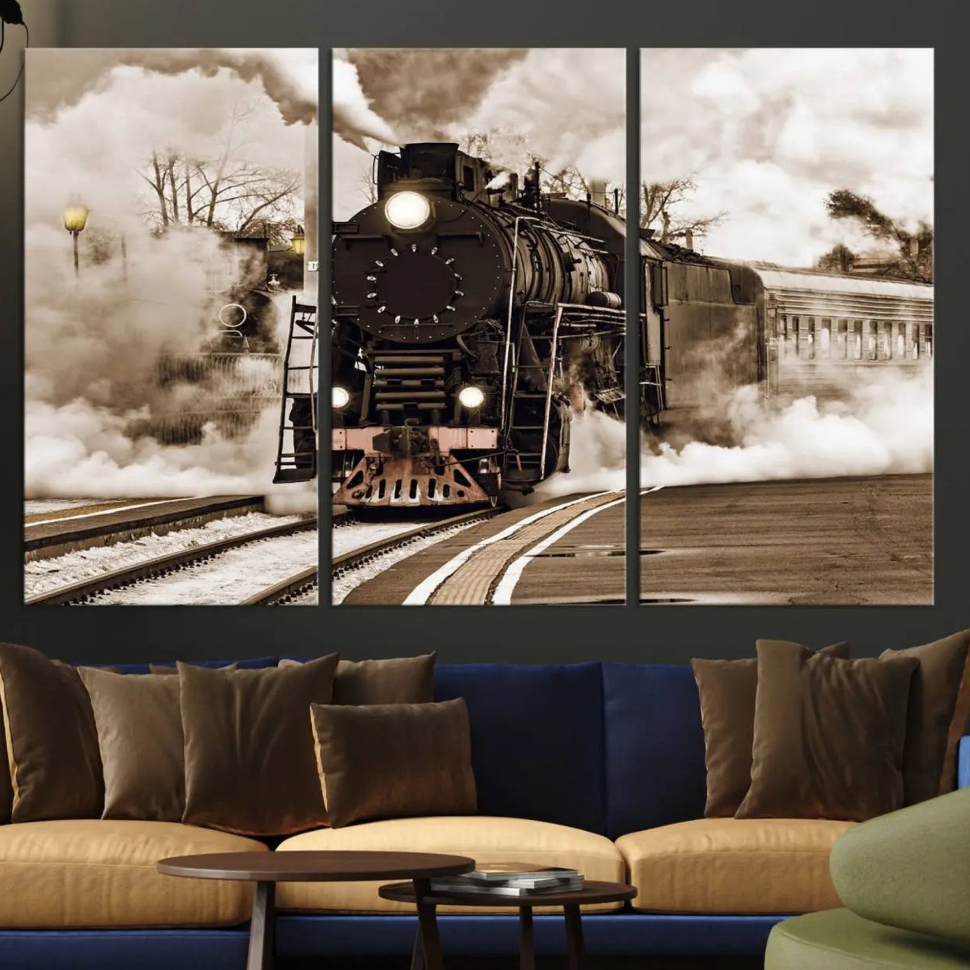 31136-MGV-CV-36X24-Black Steam Train Canvas Wall Art Print Steam Locomotive Art Canvas