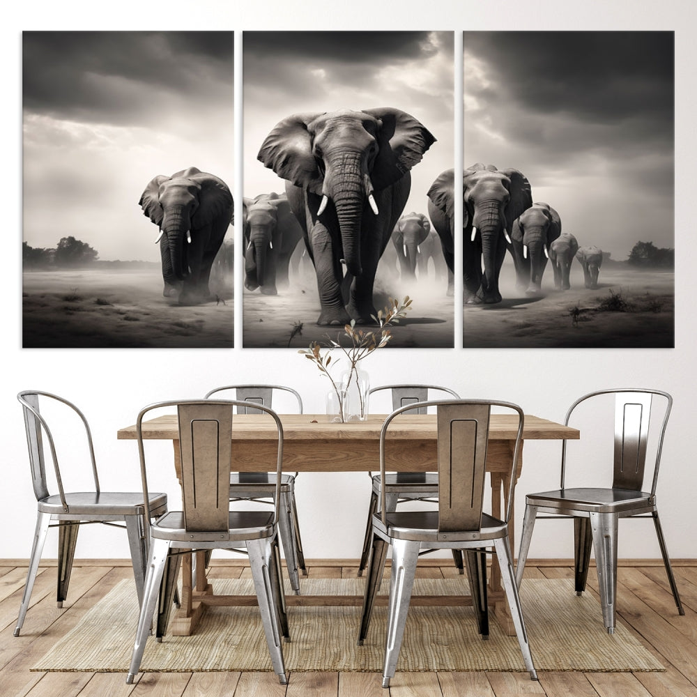 Edit-Images-Black White Elephant Family Wall Art Canvas Print