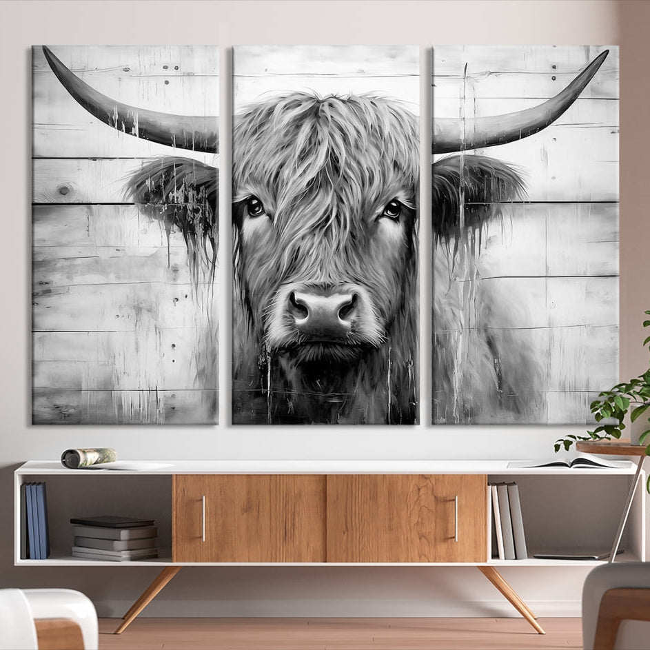 Edit-Images-Black White Highland Cow Wall Art Canvas Print