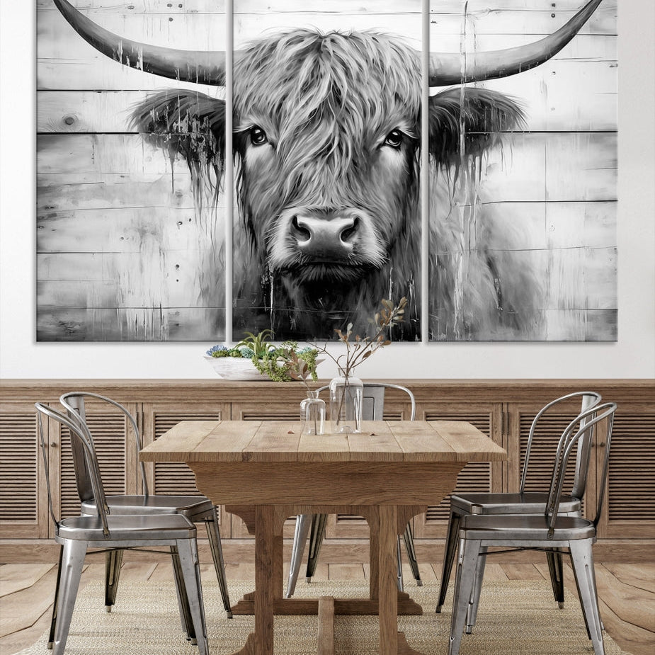Edit-Images-Black White Highland Cow Wall Art Canvas Print