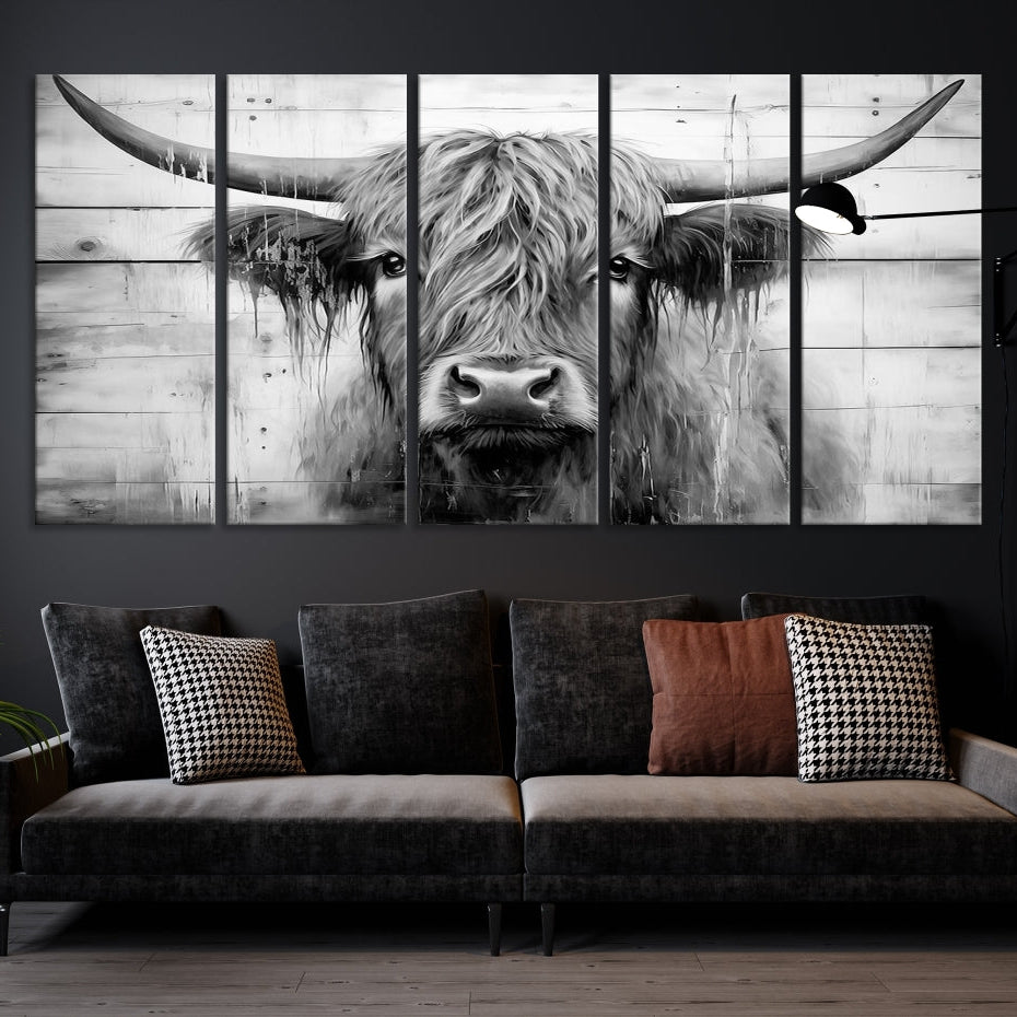 Edit-Images-Black White Highland Cow Wall Art Canvas Print