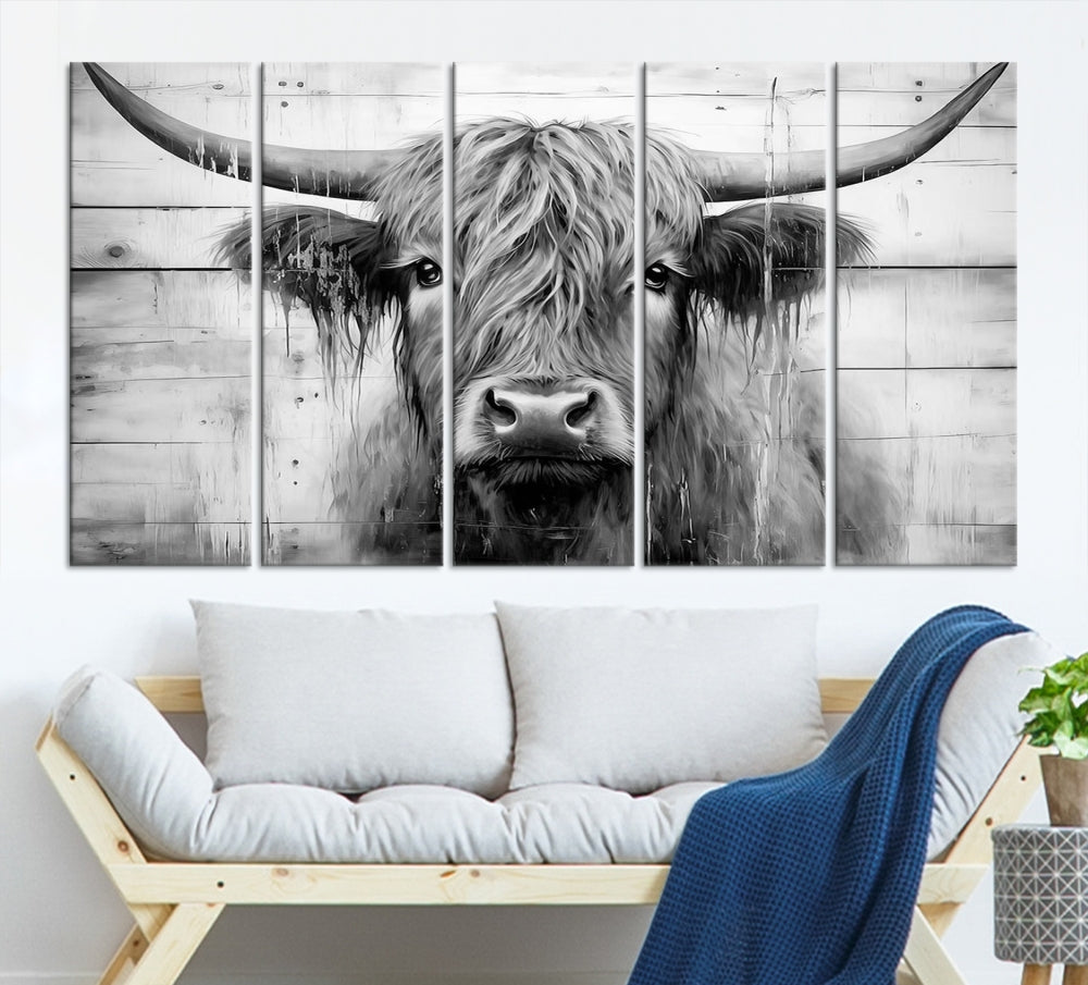 Edit-Images-Black White Highland Cow Wall Art Canvas Print