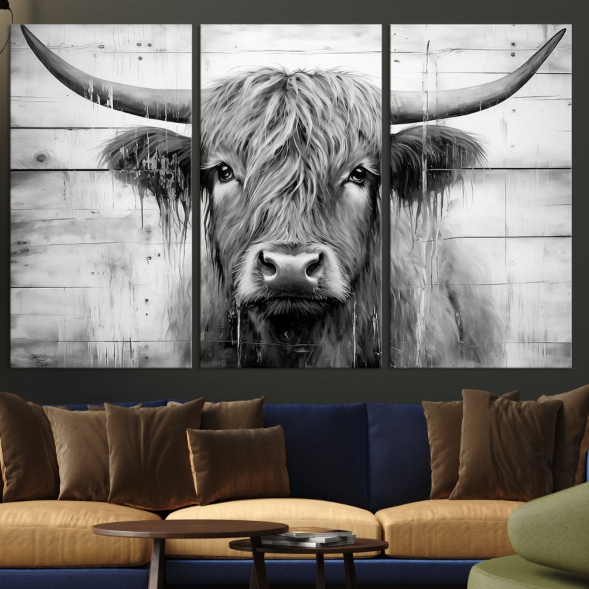 Edit-Images-Black White Highland Cow Wall Art Canvas Print