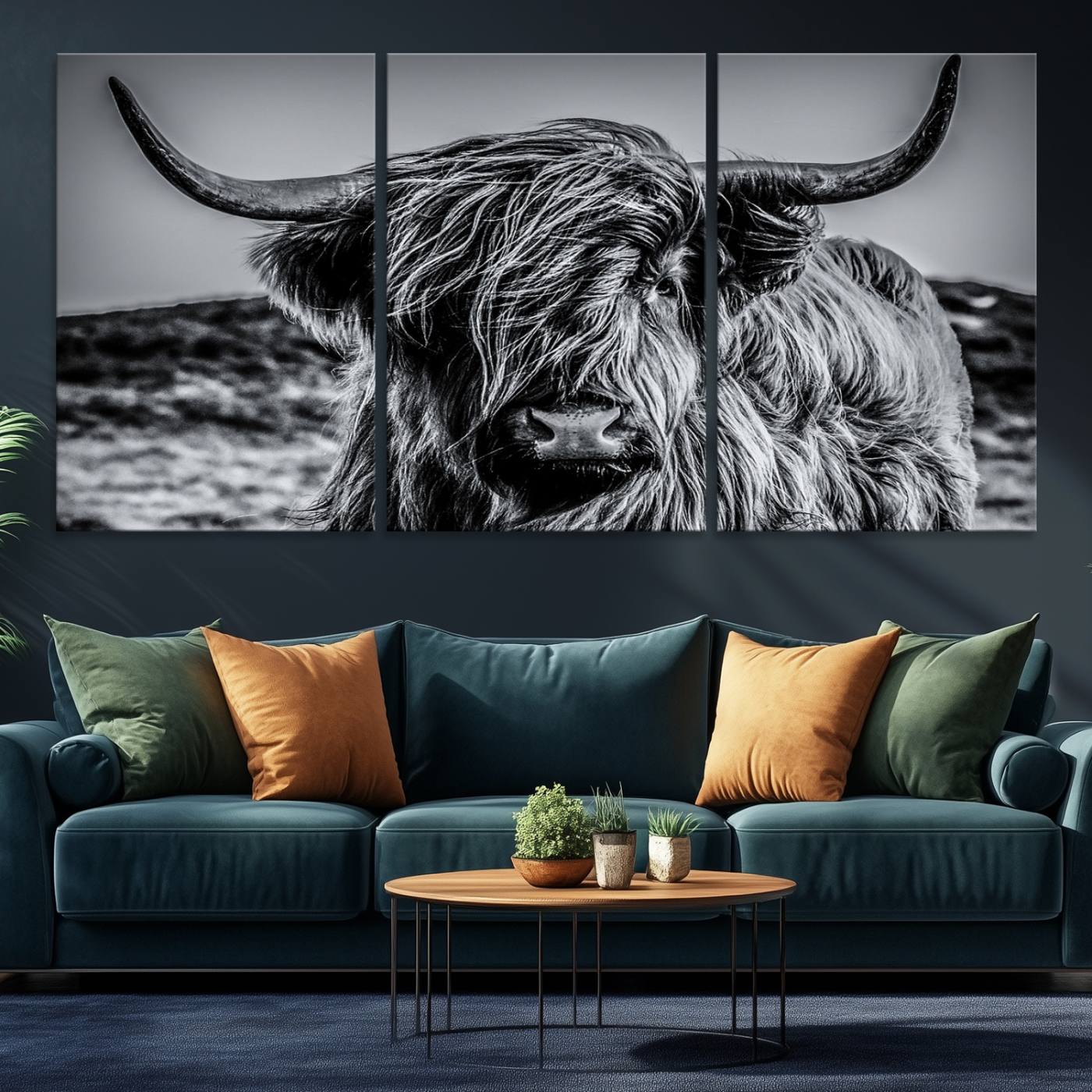-Black and White Cow Wall Art Canvas Print Highland Cattle Canvas Art
