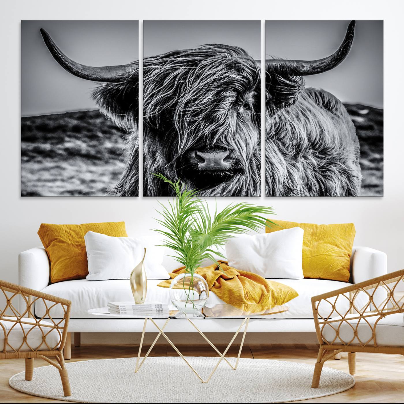 -Black and White Cow Wall Art Canvas Print Highland Cattle Canvas Art
