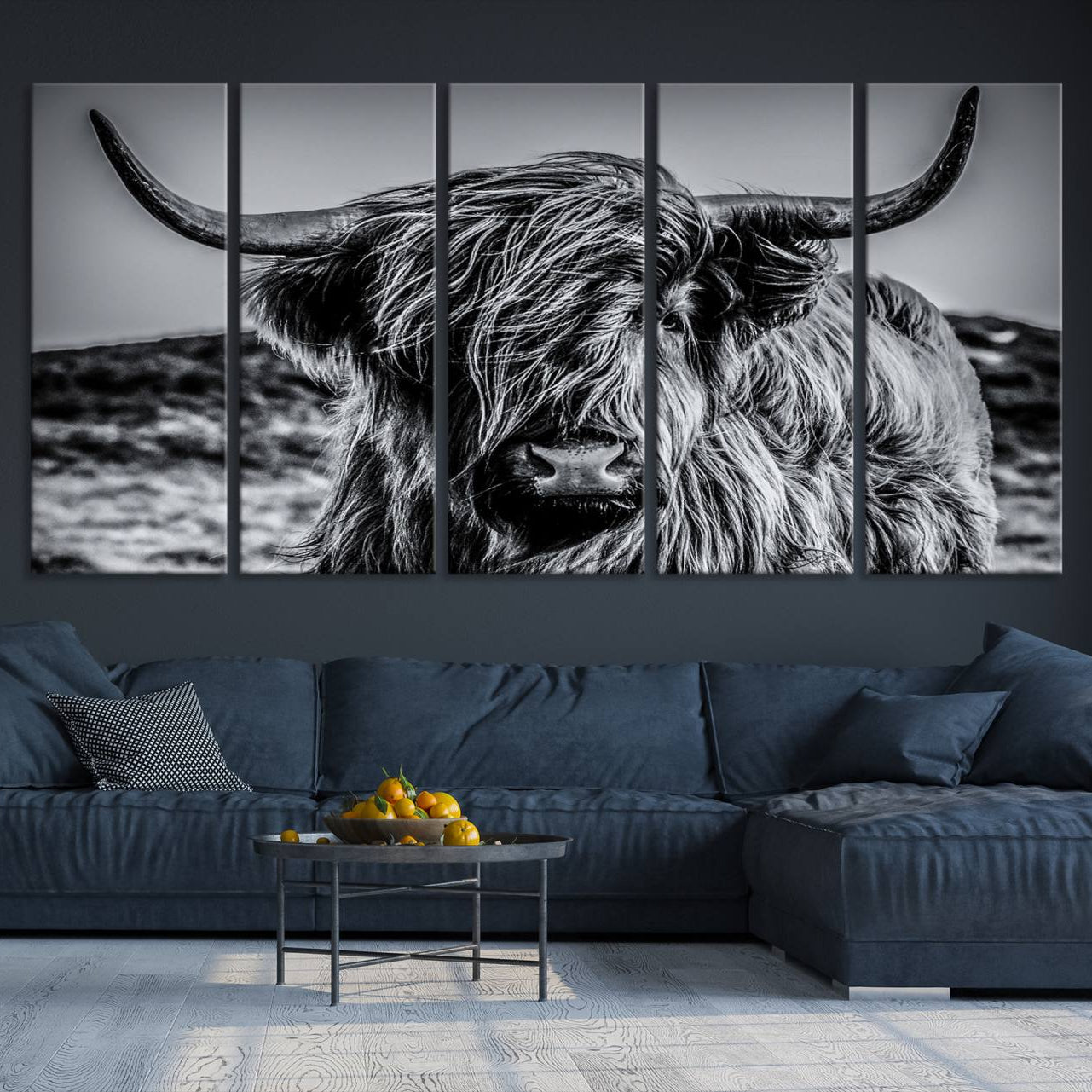 -Black and White Cow Wall Art Canvas Print Highland Cattle Canvas Art