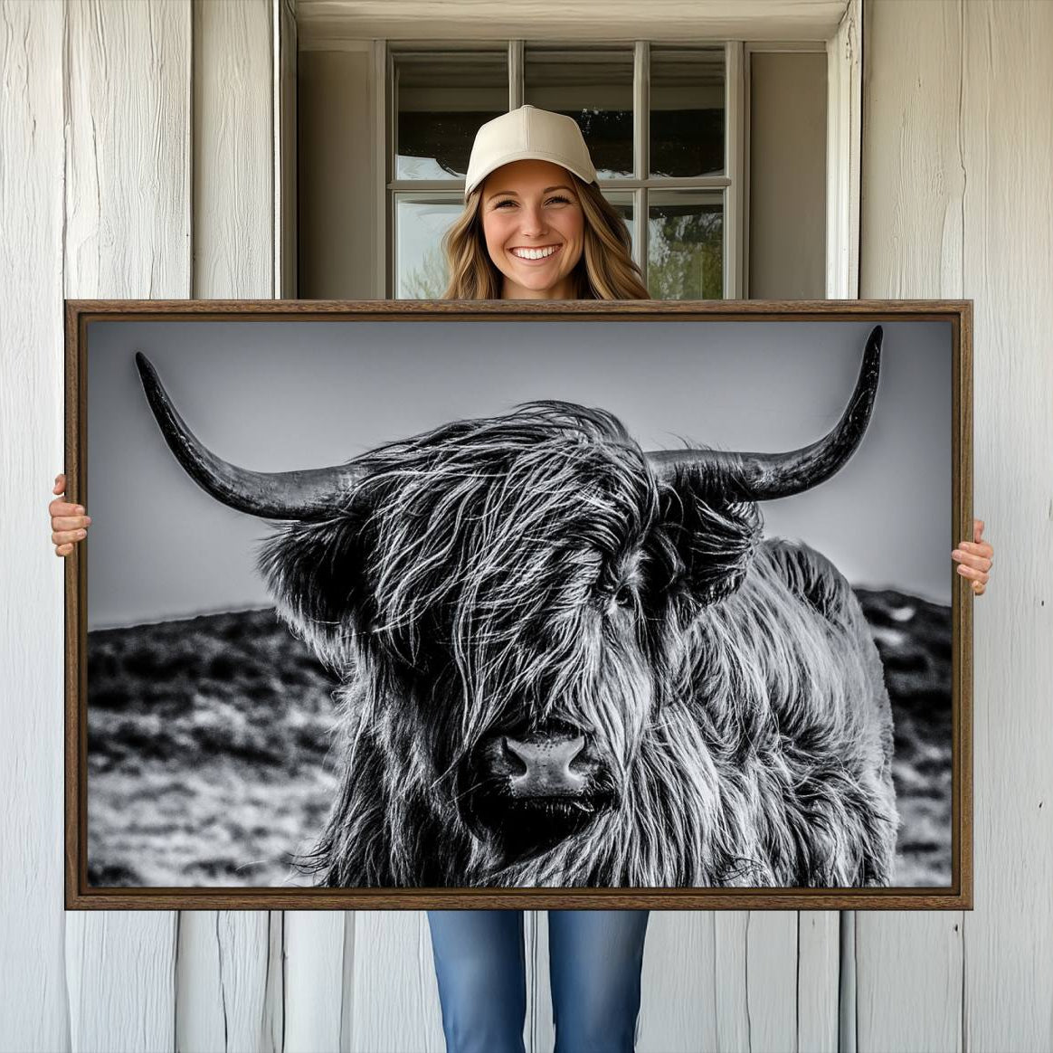 -Black and White Cow Wall Art Canvas Print Highland Cattle Canvas Art