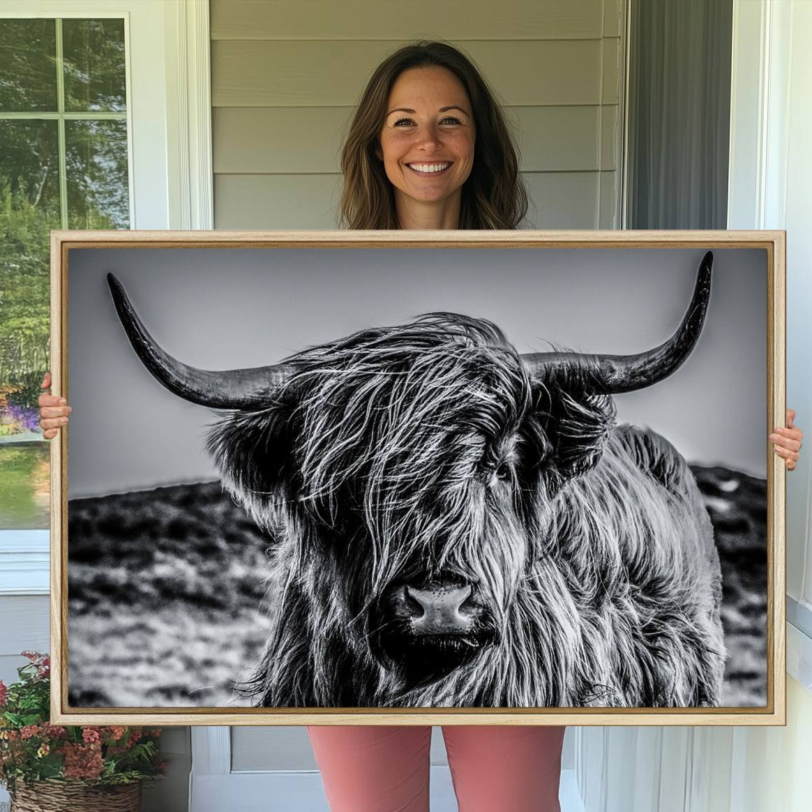 -Black and White Cow Wall Art Canvas Print Highland Cattle Canvas Art