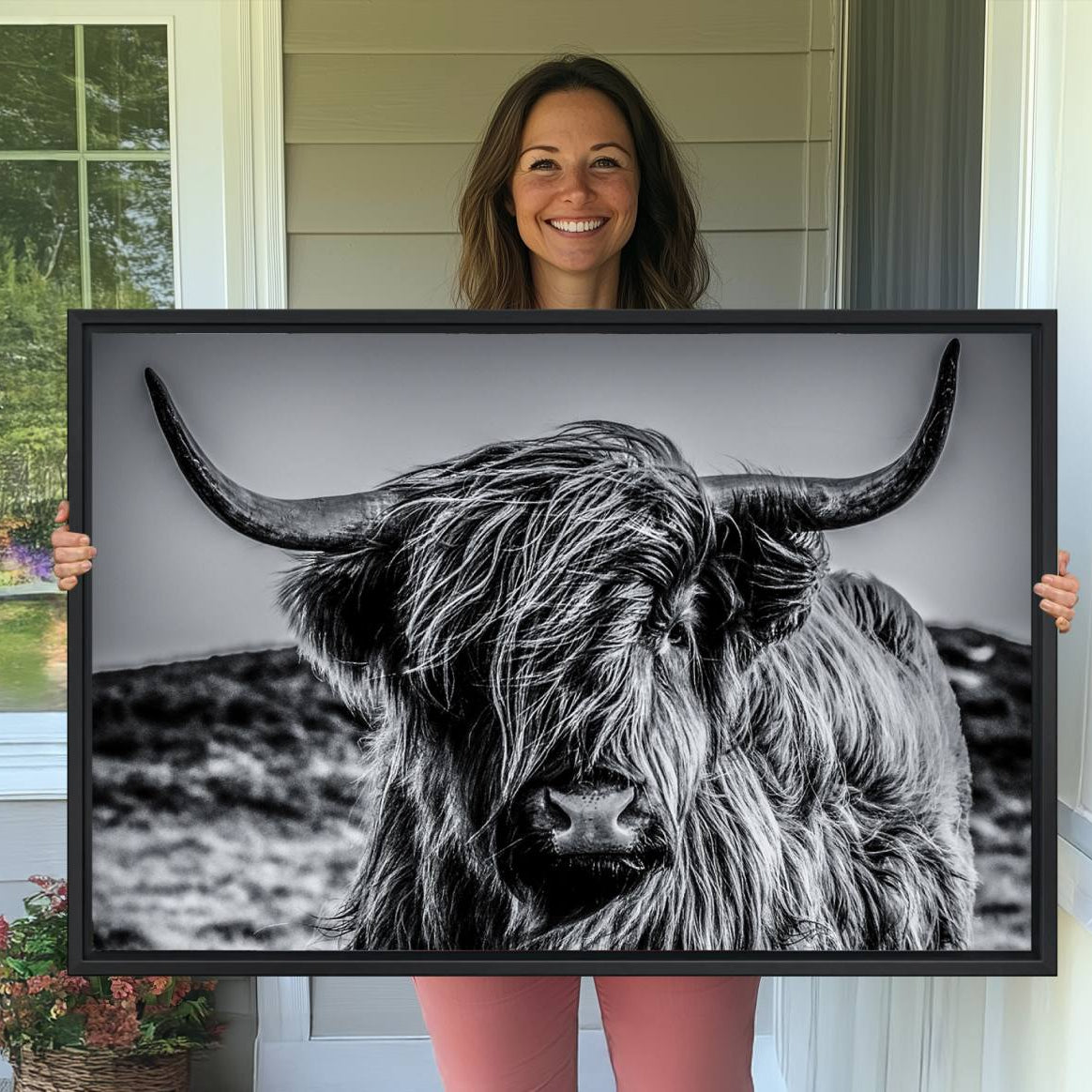 -Black and White Cow Wall Art Canvas Print Highland Cattle Canvas Art
