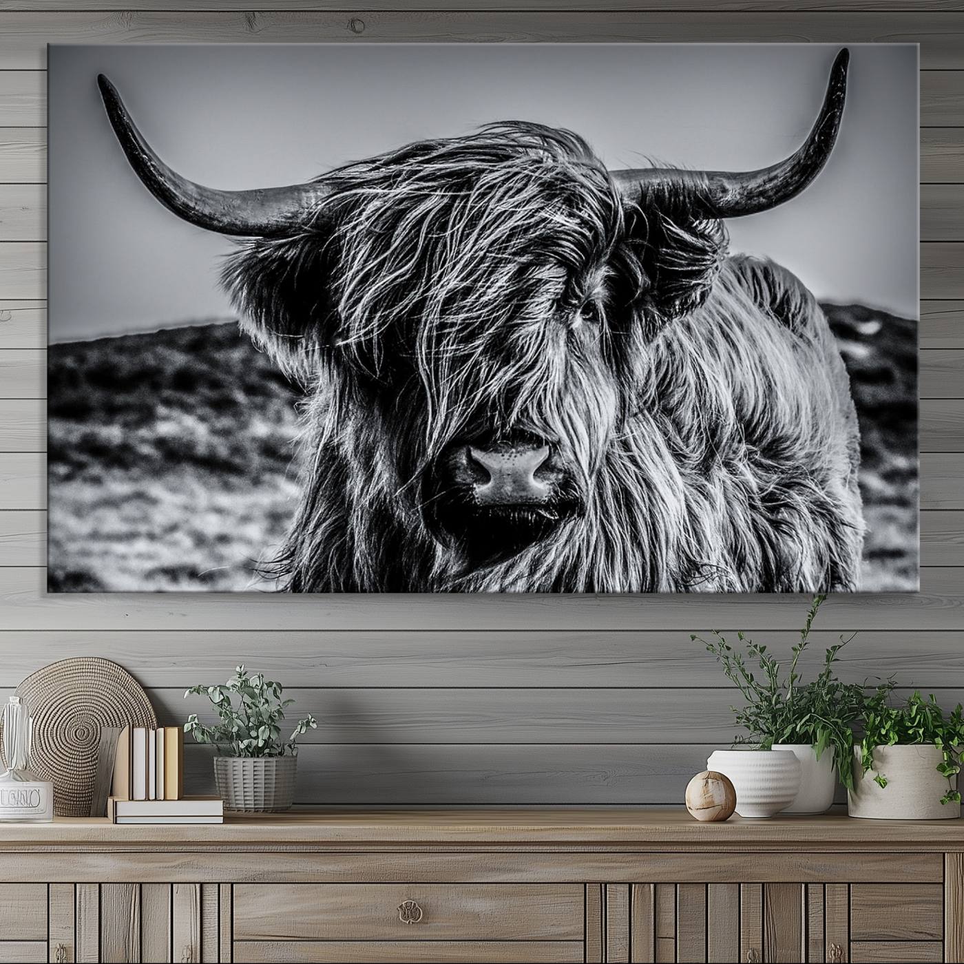 -Black and White Cow Wall Art Canvas Print Highland Cattle Canvas Art