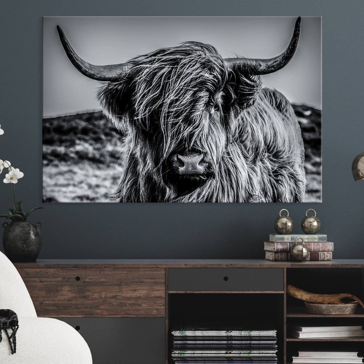 -Black and White Cow Wall Art Canvas Print Highland Cattle Canvas Art