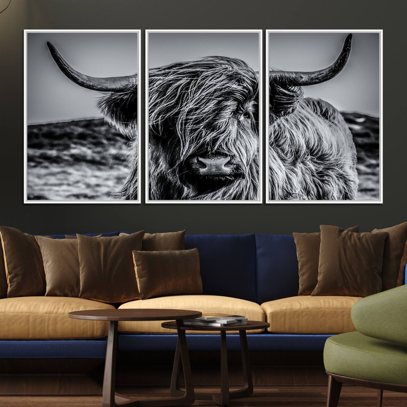 14594-MGV-FC-60X30-3P_White-Black and White Cow Wall Art Canvas Print Highland Cattle Canvas Art