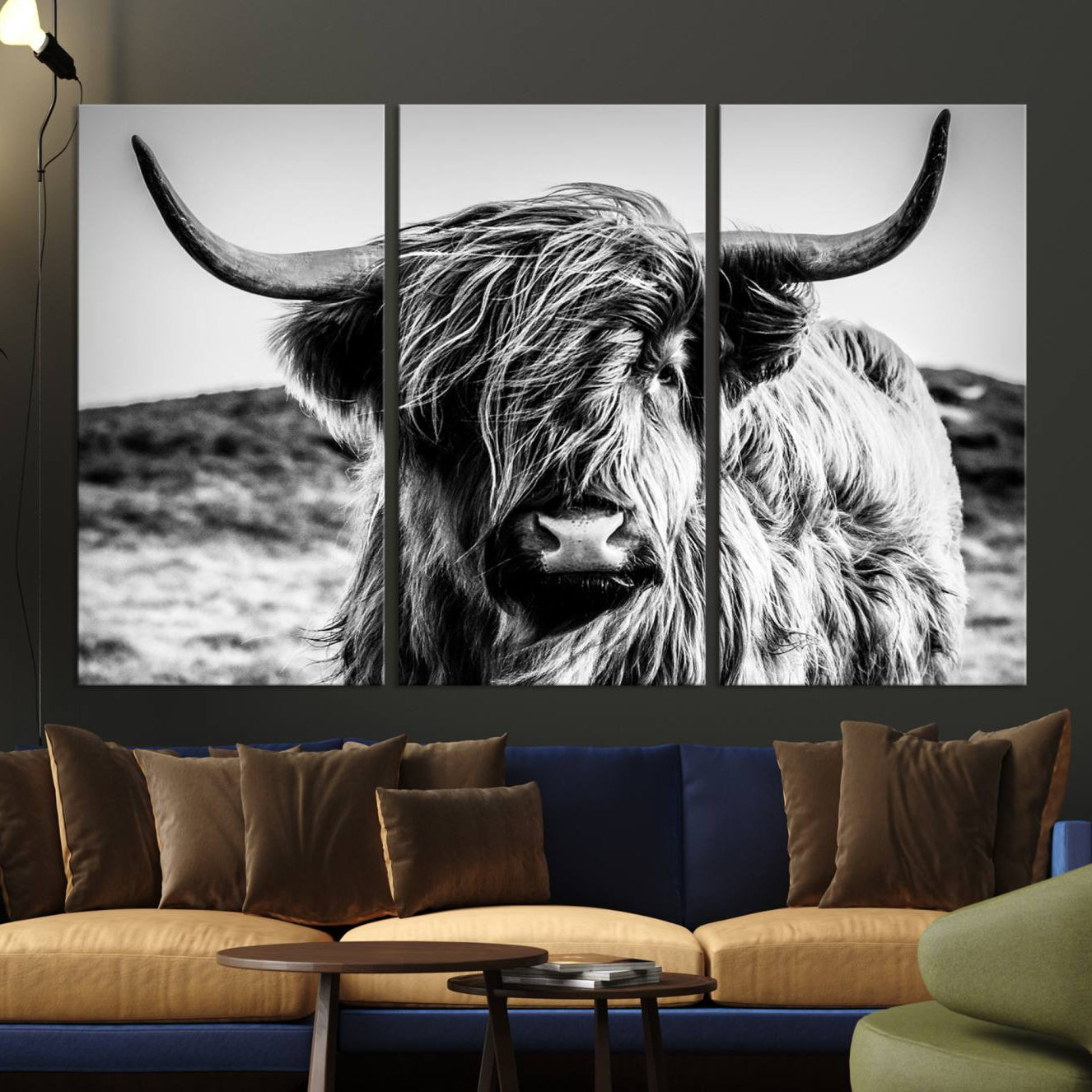 54309-MGV-CV-36X24-Black and White Scottish Cow Canvas Wall Art Highland Cattle Canvas Print for Farmhouse Decor