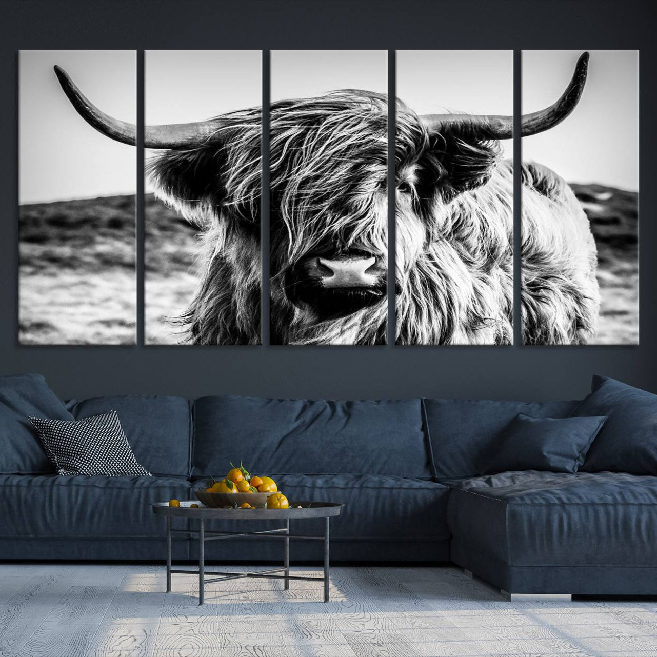 -Black and White Scottish Cow Canvas Wall Art Highland Cattle Canvas Print for Farmhouse Decor