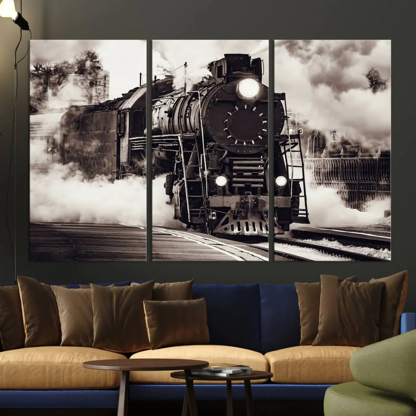 -Black and White Steam Locomotive Canvas Wall Art Print