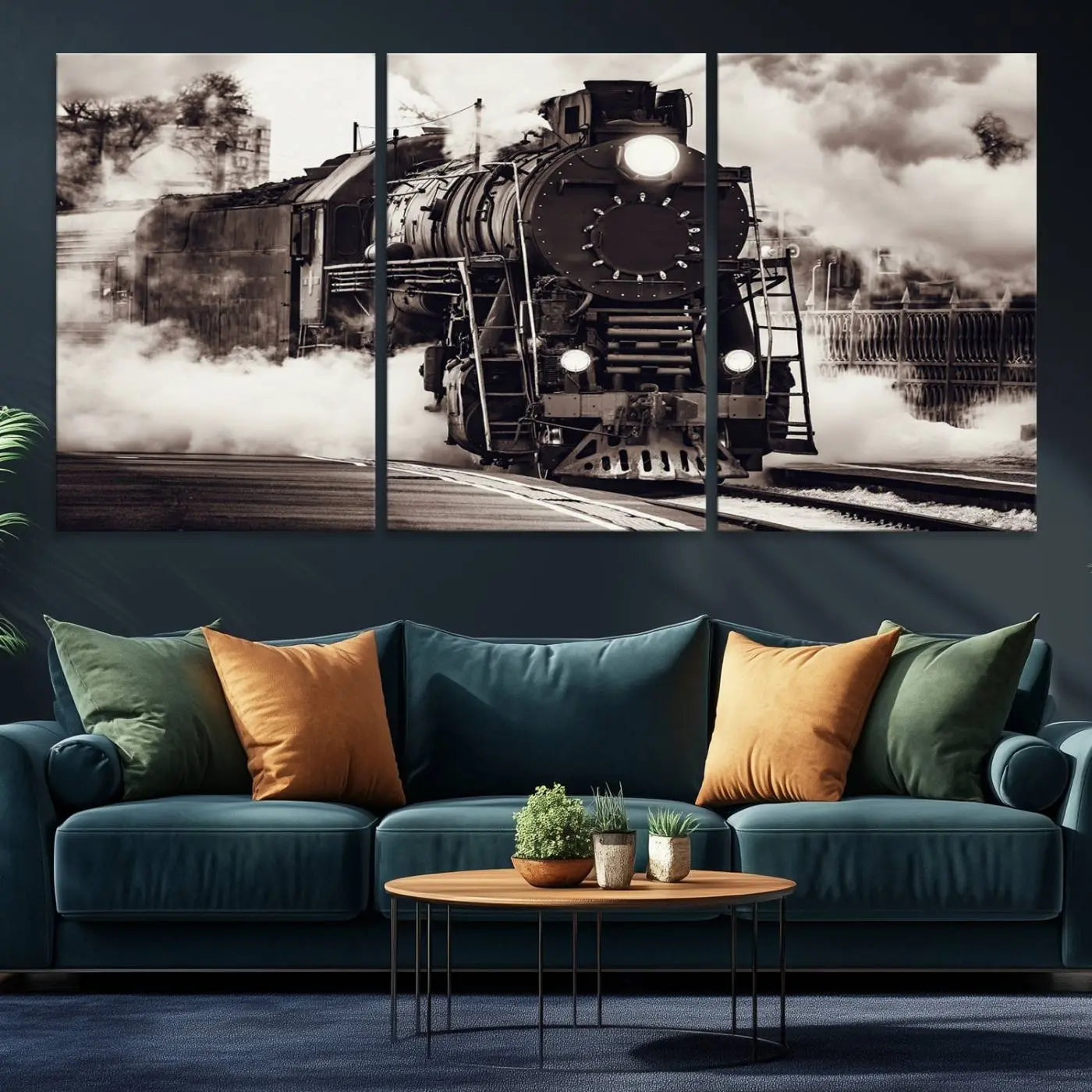 -Black and White Steam Locomotive Canvas Wall Art Print