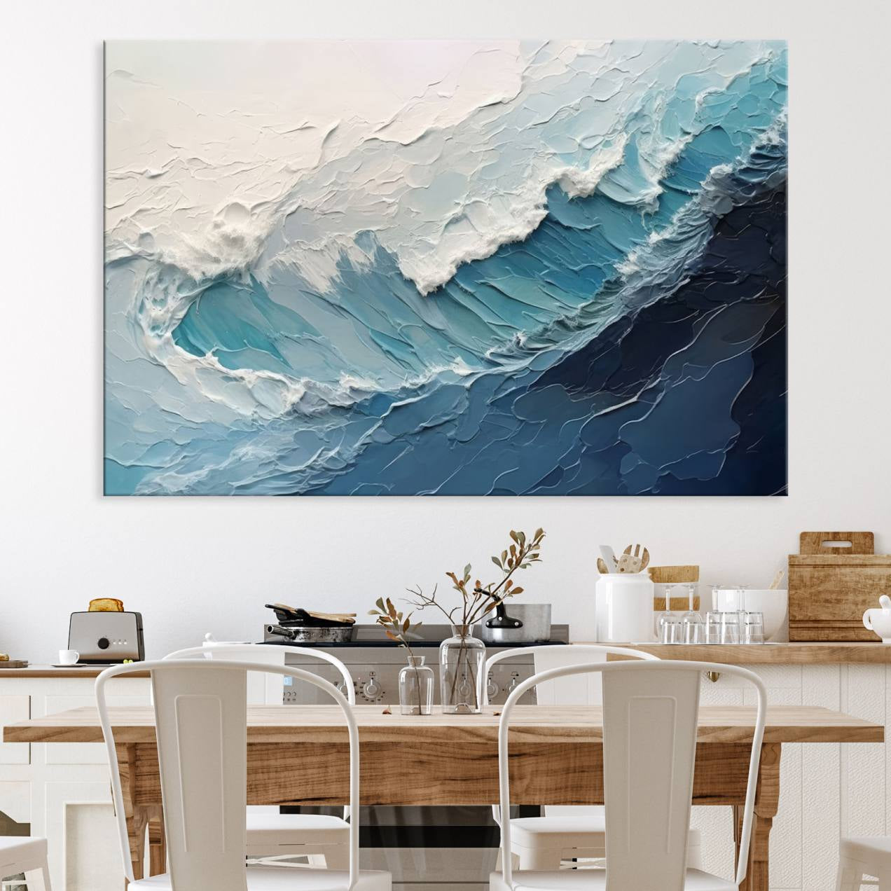 23887-MGV-CV-36X24-Blue Abstract Wave Ocean Wall Art Canvas Print – Modern Coastal Seascape Nature Artwork for Home, Office, Living Room