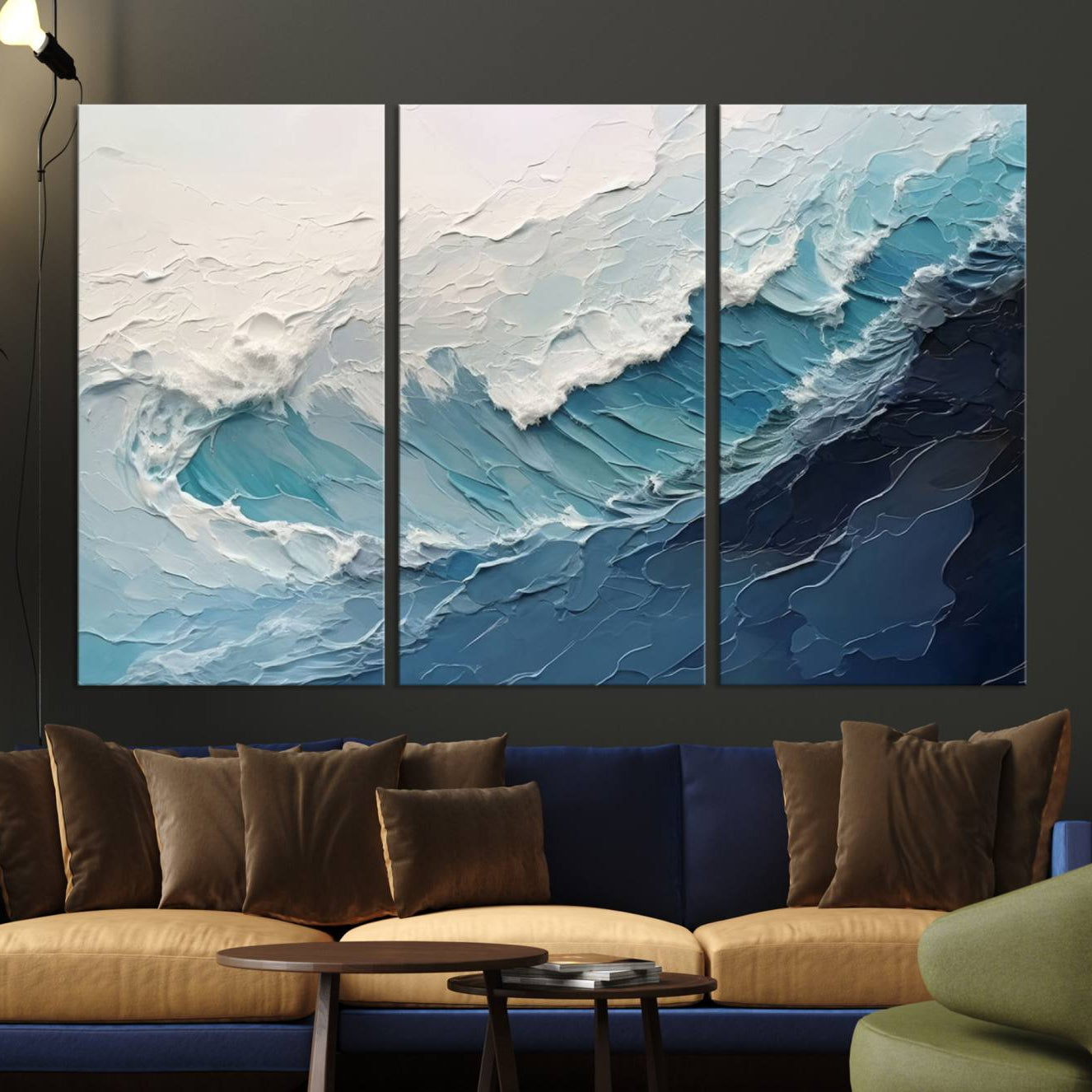 23887-MGV-CV-36X24-Blue Abstract Wave Ocean Wall Art Canvas Print – Modern Coastal Seascape Nature Artwork for Home, Office, Living Room