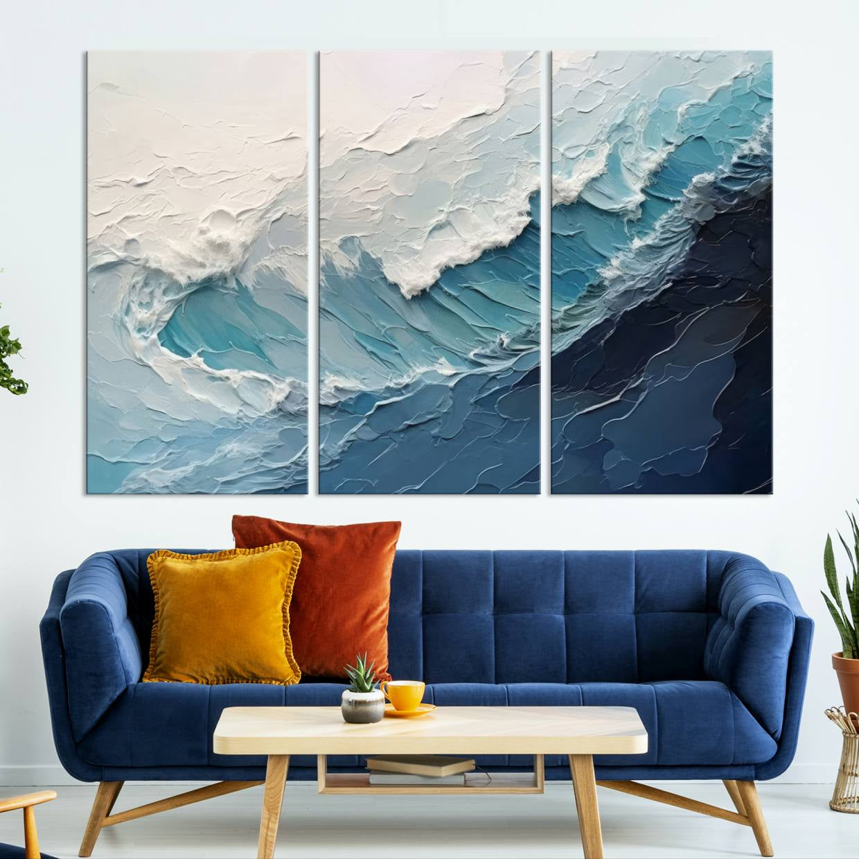 23887-MGV-CV-36X24-Blue Abstract Wave Ocean Wall Art Canvas Print – Modern Coastal Seascape Nature Artwork for Home, Office, Living Room