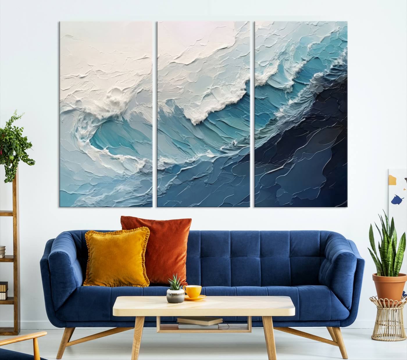 23887-MGV-CV-36X24-Blue Abstract Wave Ocean Wall Art Canvas Print – Modern Coastal Seascape Nature Artwork for Home, Office, Living Room