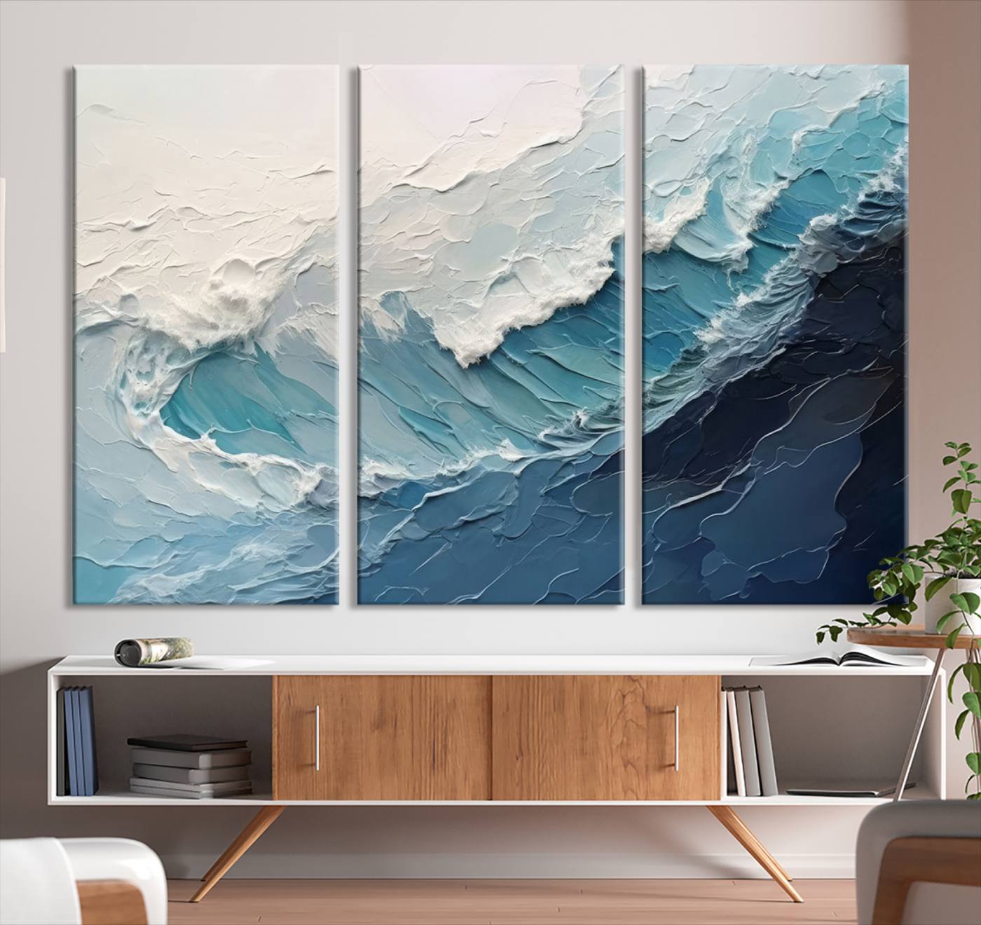 23887-MGV-CV-36X24-Blue Abstract Wave Ocean Wall Art Canvas Print – Modern Coastal Seascape Nature Artwork for Home, Office, Living Room