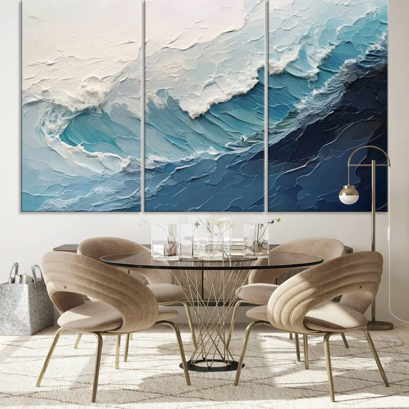 23887-MGV-CV-36X24-Blue Abstract Wave Ocean Wall Art Canvas Print – Modern Coastal Seascape Nature Artwork for Home, Office, Living Room