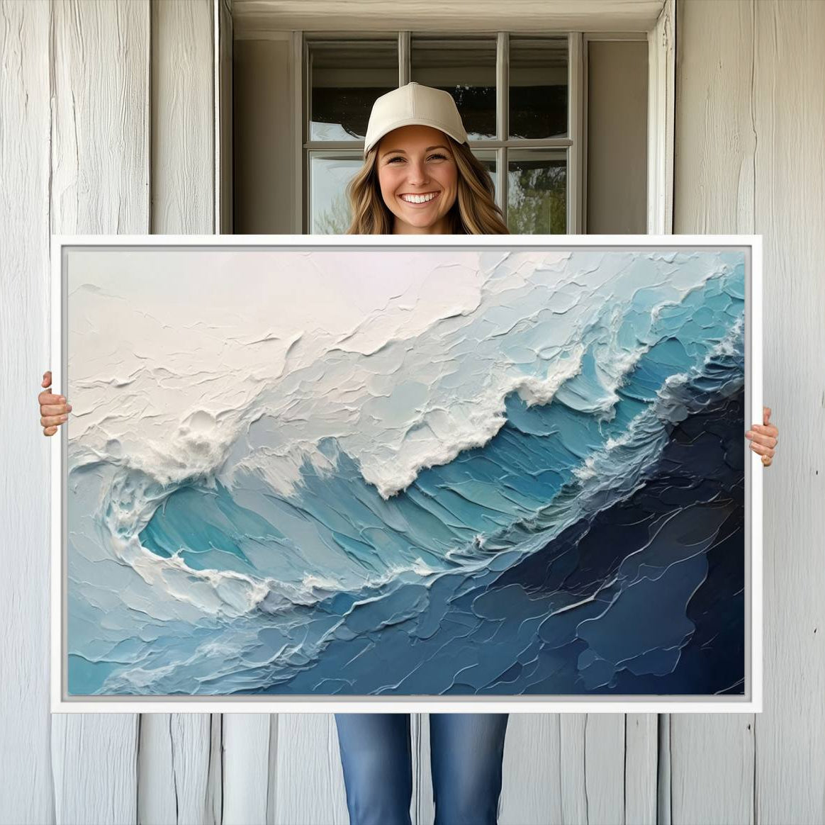 23887-MGV-CV-36X24-Blue Abstract Wave Ocean Wall Art Canvas Print – Modern Coastal Seascape Nature Artwork for Home, Office, Living Room