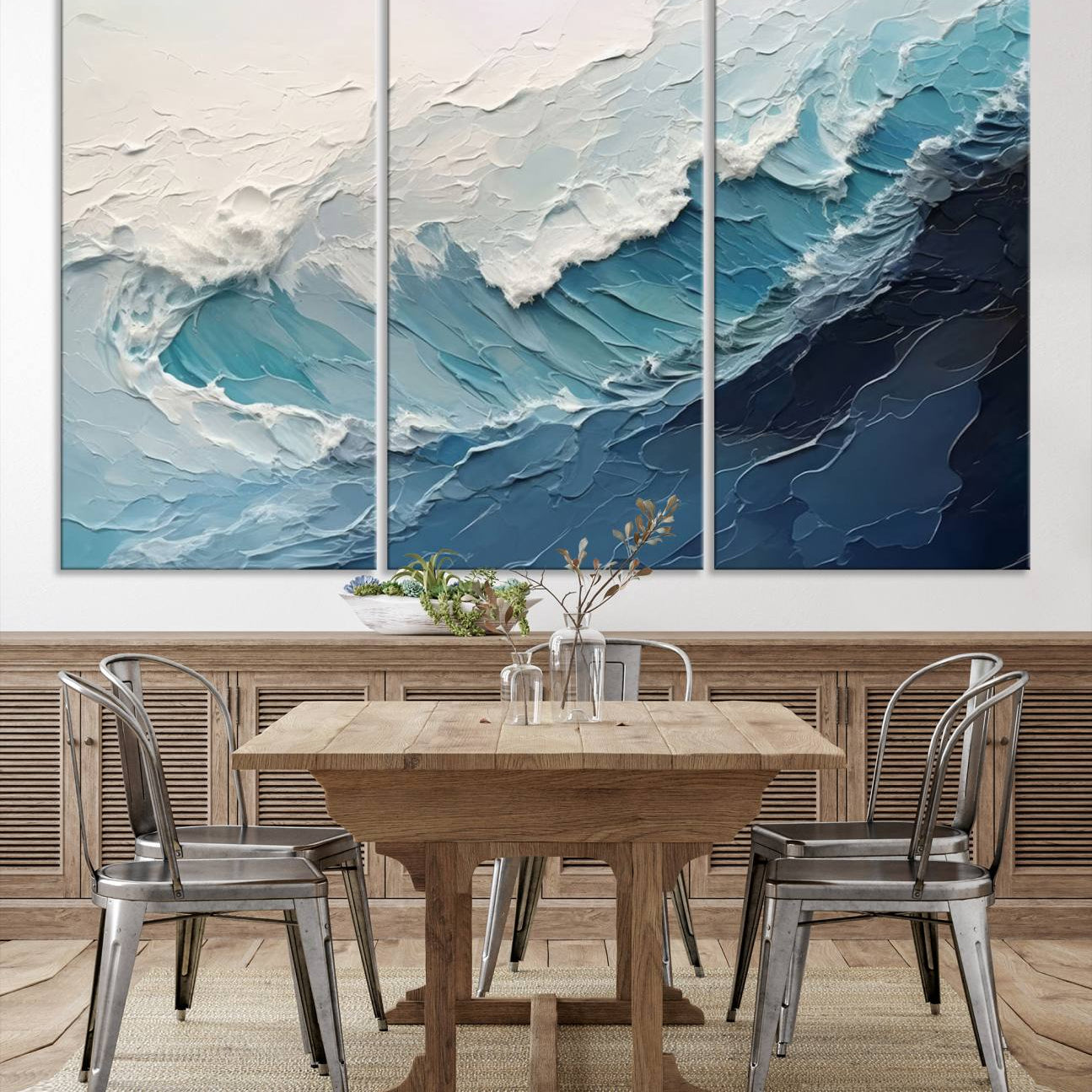 23887-MGV-CV-36X24-Blue Abstract Wave Ocean Wall Art Canvas Print – Modern Coastal Seascape Nature Artwork for Home, Office, Living Room