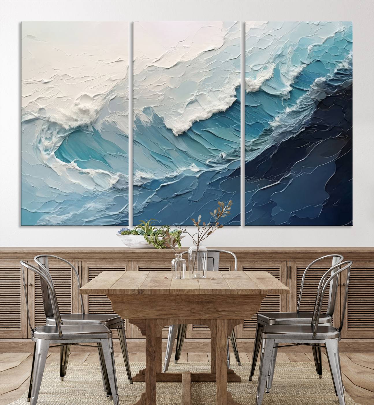 23887-MGV-CV-36X24-Blue Abstract Wave Ocean Wall Art Canvas Print – Modern Coastal Seascape Nature Artwork for Home, Office, Living Room
