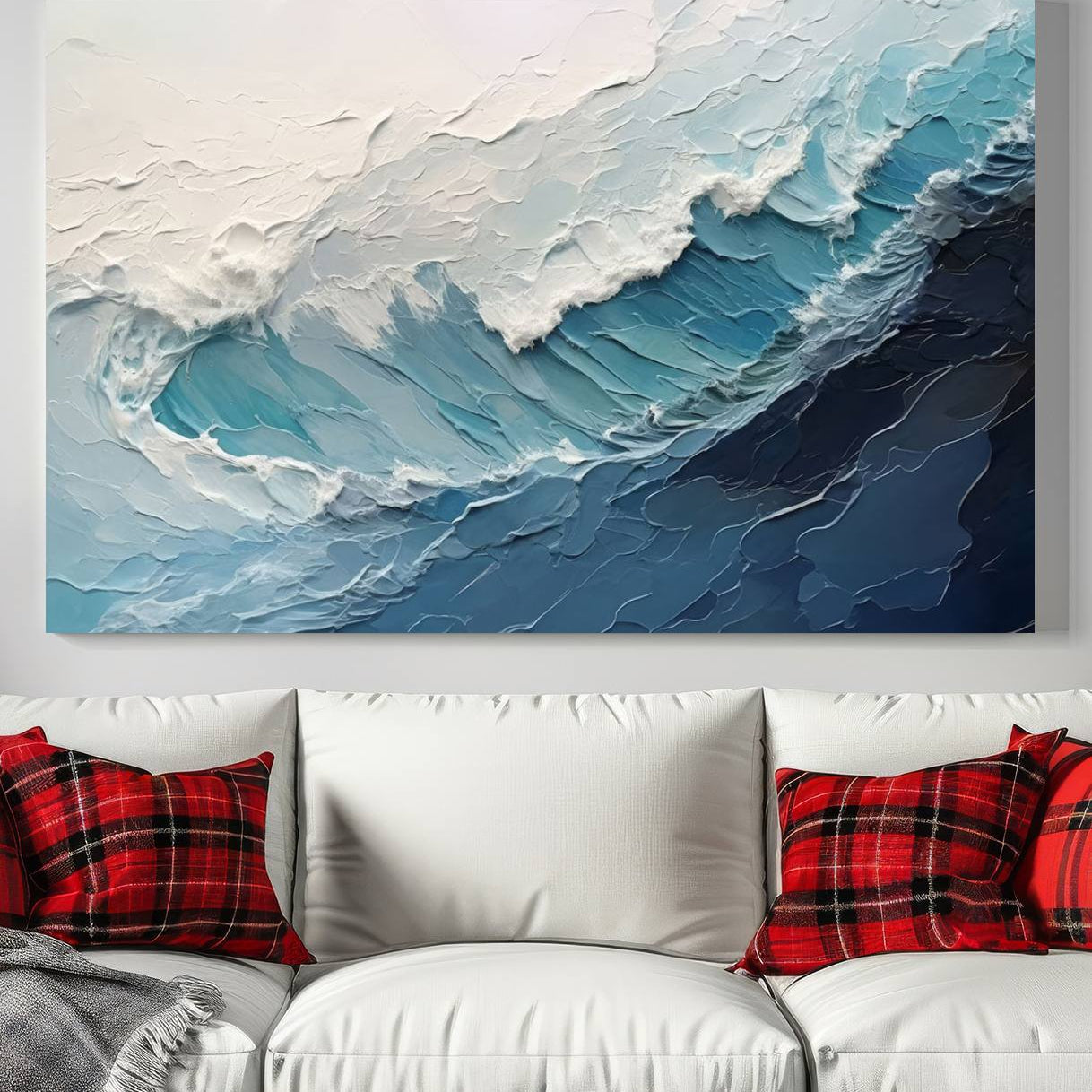 23887-MGV-CV-36X24-Blue Abstract Wave Ocean Wall Art Canvas Print – Modern Coastal Seascape Nature Artwork for Home, Office, Living Room