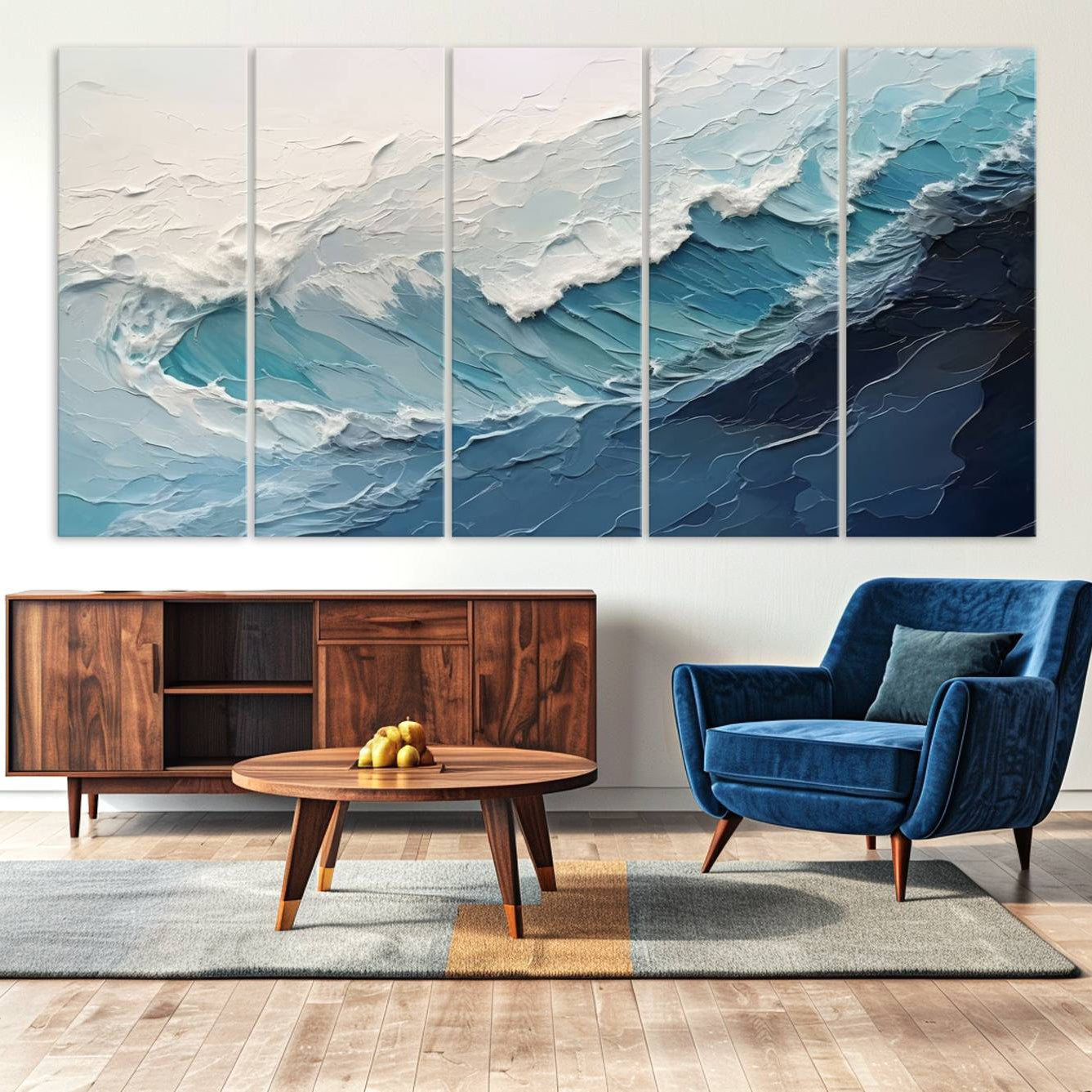 23887-MGV-CV-36X24-Blue Abstract Wave Ocean Wall Art Canvas Print – Modern Coastal Seascape Nature Artwork for Home, Office, Living Room
