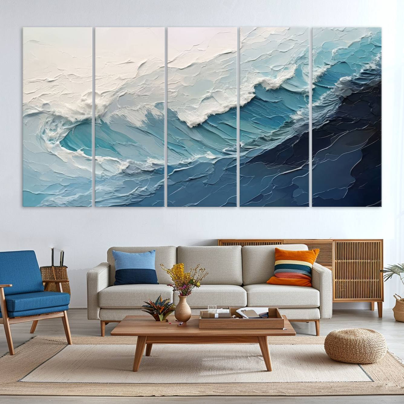 23887-MGV-CV-36X24-Blue Abstract Wave Ocean Wall Art Canvas Print – Modern Coastal Seascape Nature Artwork for Home, Office, Living Room