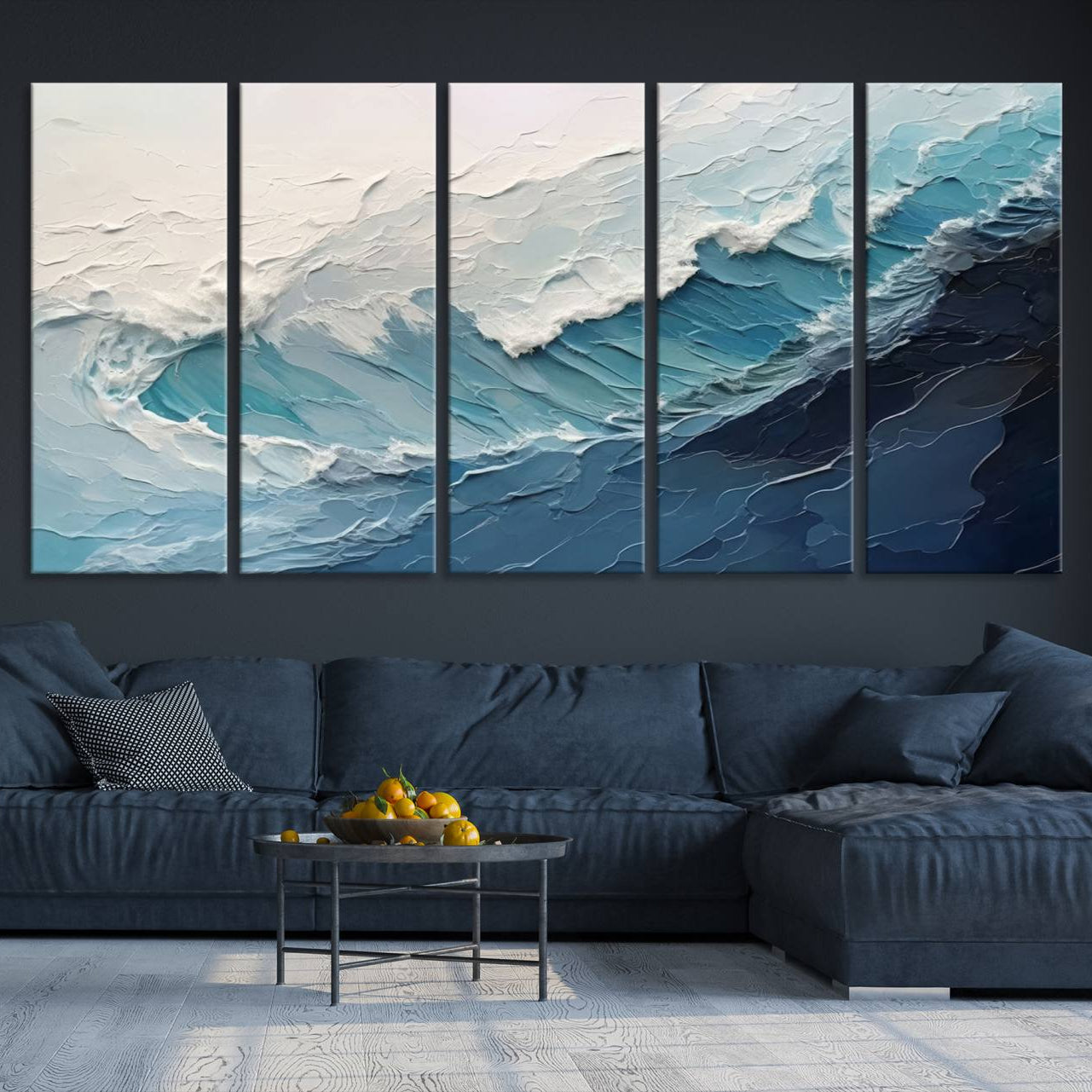 23887-MGV-CV-36X24-Blue Abstract Wave Ocean Wall Art Canvas Print – Modern Coastal Seascape Nature Artwork for Home, Office, Living Room