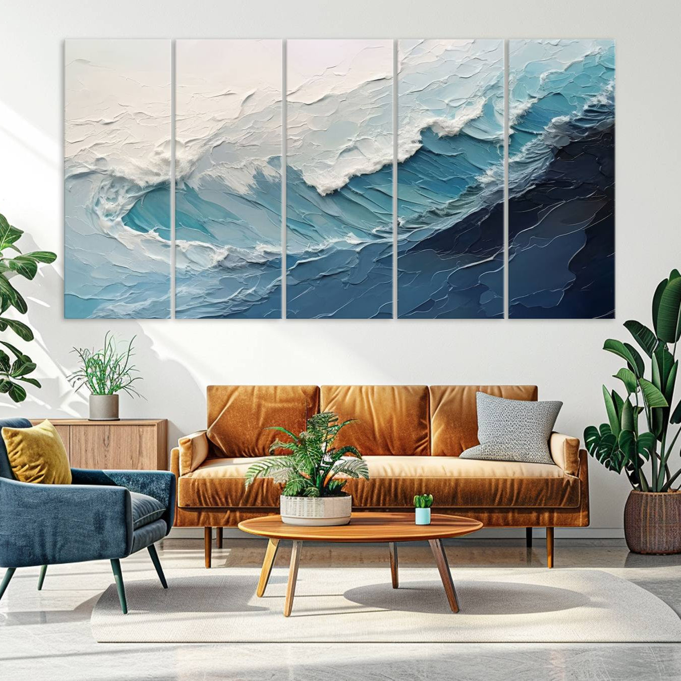 23887-MGV-CV-36X24-Blue Abstract Wave Ocean Wall Art Canvas Print – Modern Coastal Seascape Nature Artwork for Home, Office, Living Room