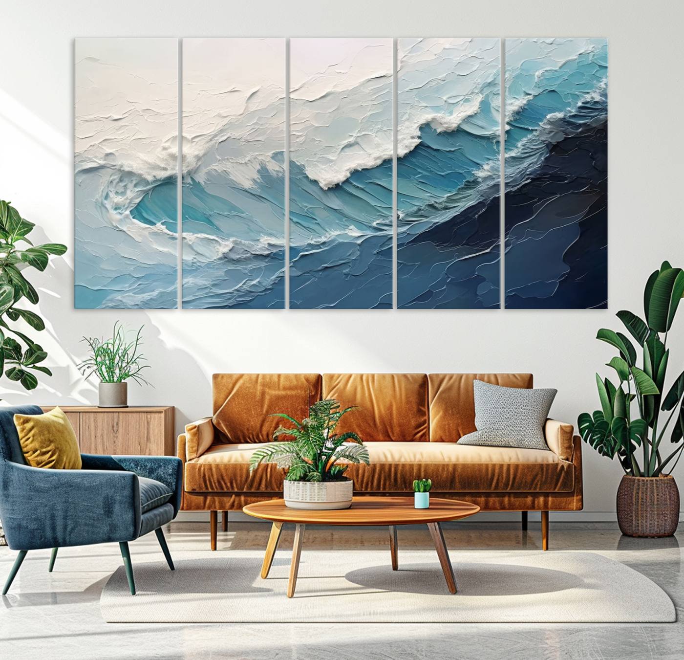 23887-MGV-CV-36X24-Blue Abstract Wave Ocean Wall Art Canvas Print – Modern Coastal Seascape Nature Artwork for Home, Office, Living Room