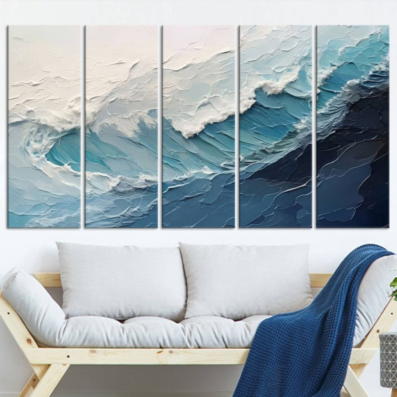 23887-MGV-CV-36X24-Blue Abstract Wave Ocean Wall Art Canvas Print – Modern Coastal Seascape Nature Artwork for Home, Office, Living Room