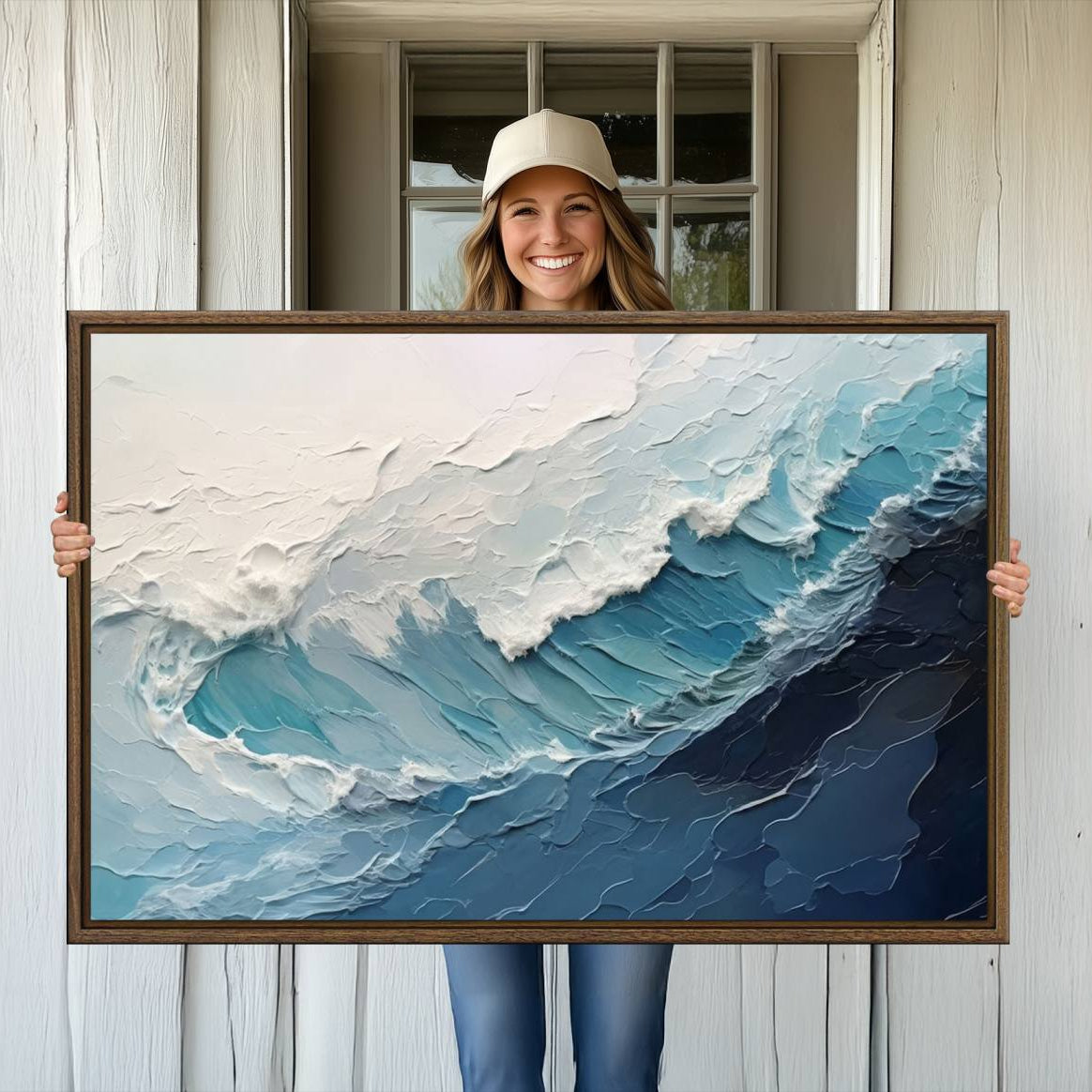 23887-MGV-CV-36X24-Blue Abstract Wave Ocean Wall Art Canvas Print – Modern Coastal Seascape Nature Artwork for Home, Office, Living Room