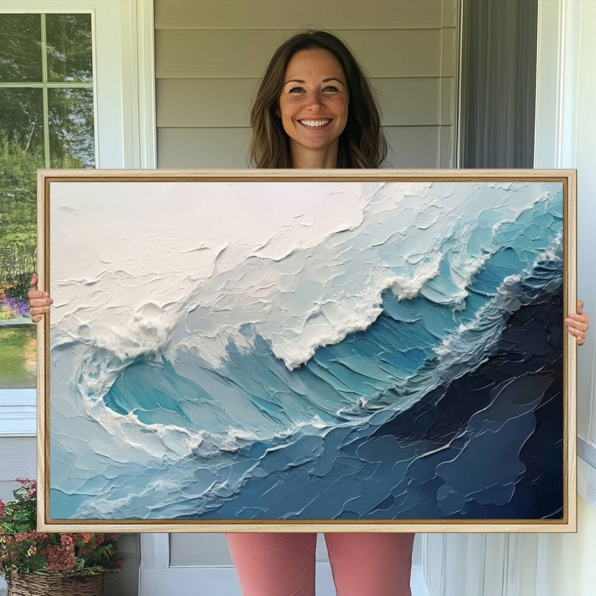 23887-MGV-CV-36X24-Blue Abstract Wave Ocean Wall Art Canvas Print – Modern Coastal Seascape Nature Artwork for Home, Office, Living Room