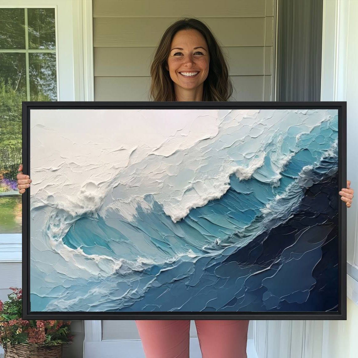 23887-MGV-CV-36X24-Blue Abstract Wave Ocean Wall Art Canvas Print – Modern Coastal Seascape Nature Artwork for Home, Office, Living Room
