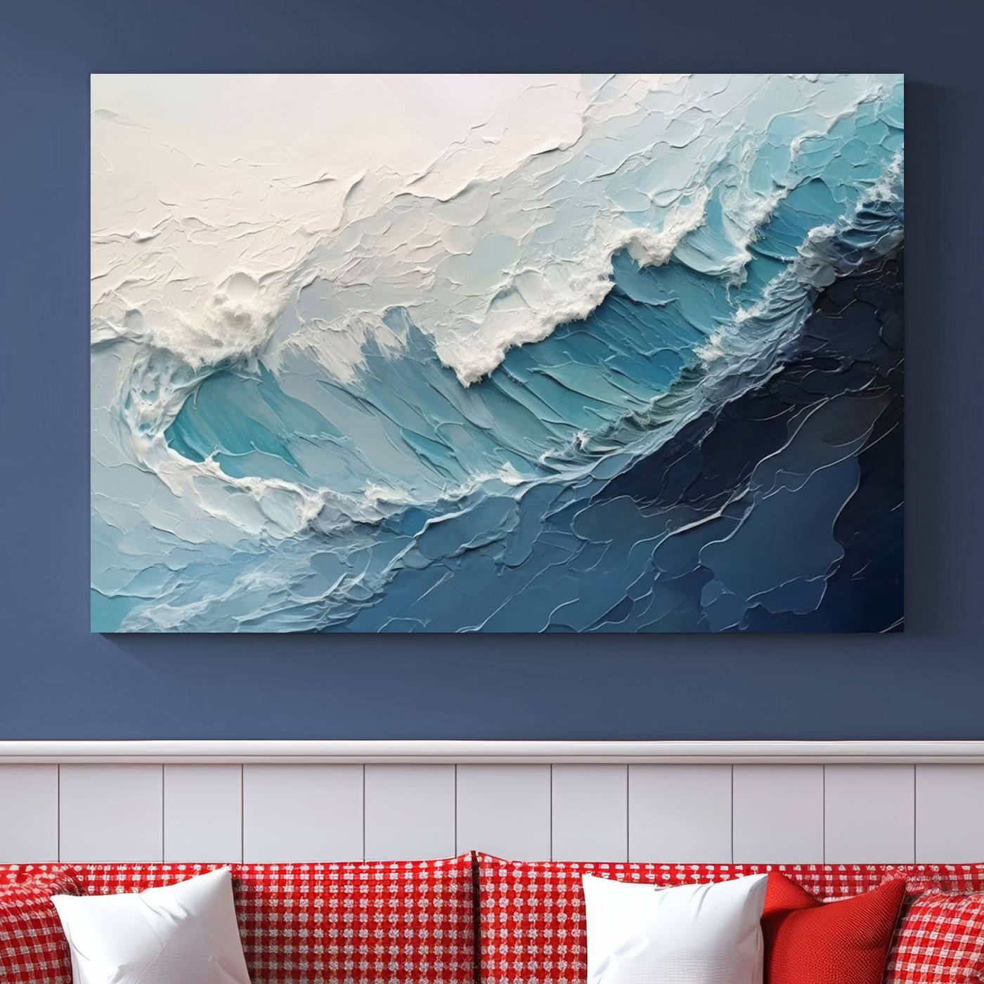 23887-MGV-CV-36X24-Blue Abstract Wave Ocean Wall Art Canvas Print – Modern Coastal Seascape Nature Artwork for Home, Office, Living Room