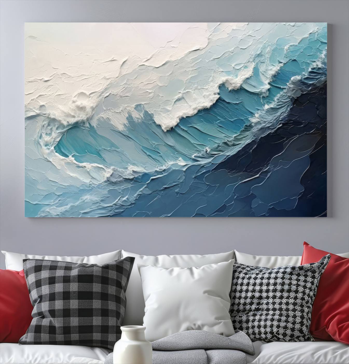 23887-MGV-CV-36X24-Blue Abstract Wave Ocean Wall Art Canvas Print – Modern Coastal Seascape Nature Artwork for Home, Office, Living Room