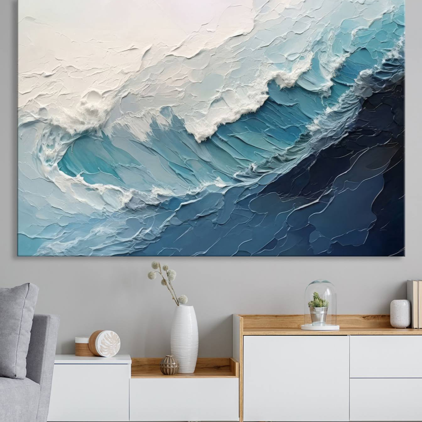 23887-MGV-CV-36X24-Blue Abstract Wave Ocean Wall Art Canvas Print – Modern Coastal Seascape Nature Artwork for Home, Office, Living Room