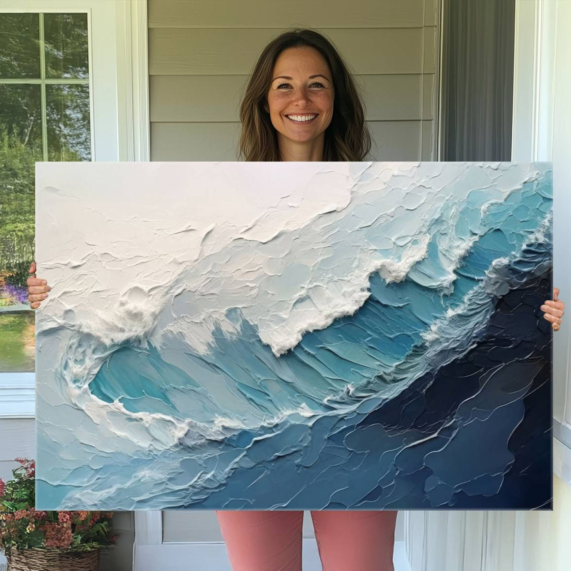 23887-MGV-CV-36X24-Blue Abstract Wave Ocean Wall Art Canvas Print – Modern Coastal Seascape Nature Artwork for Home, Office, Living Room