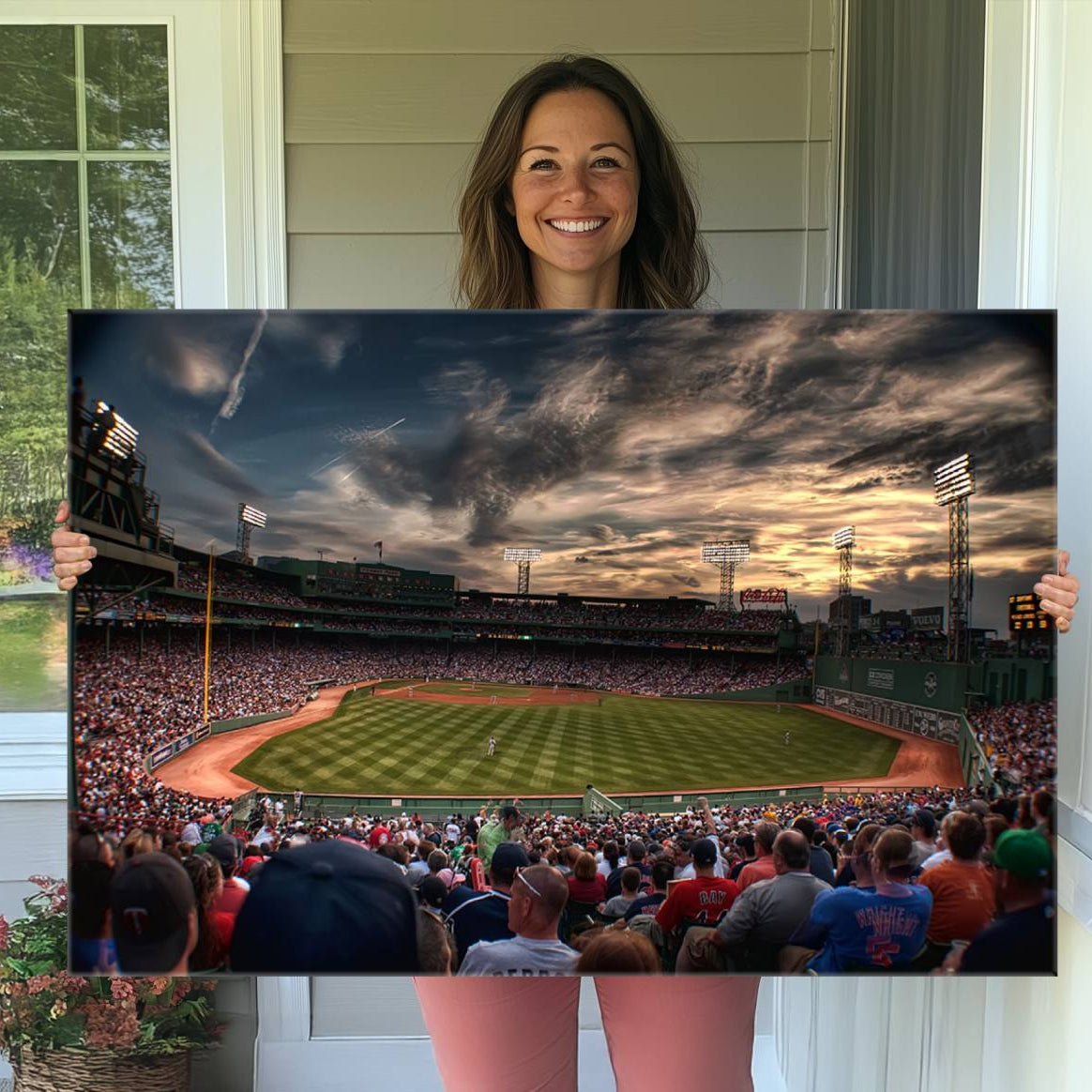 53432-MGV-CV-36X24-Boston Red Sox Baseball Team Print - Massachusetts Fenway Park Stadium Wall Art Canvas Print